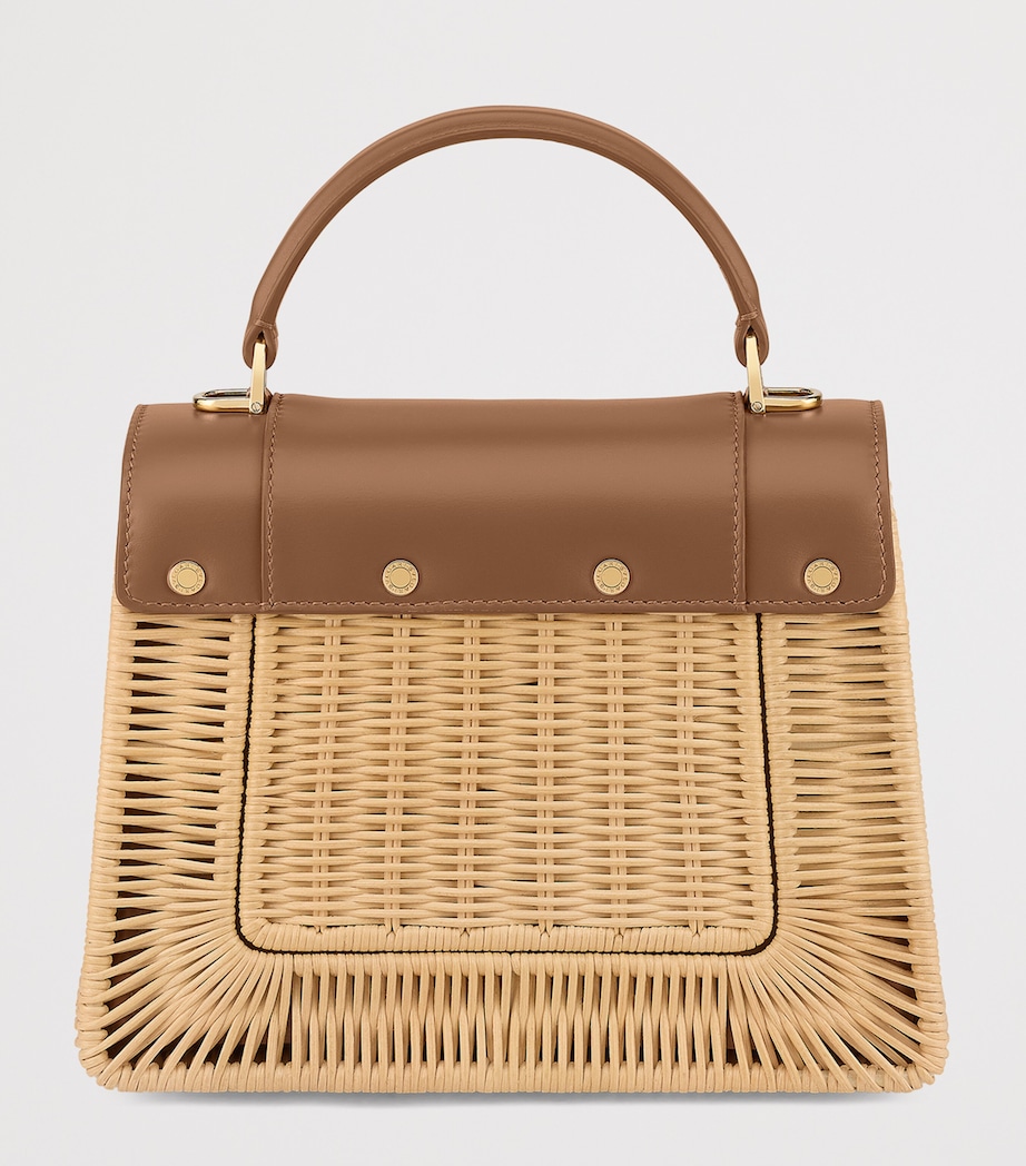 Rattan-Leather Serpenti Forever Top-Handle Bag BROWN Image 2