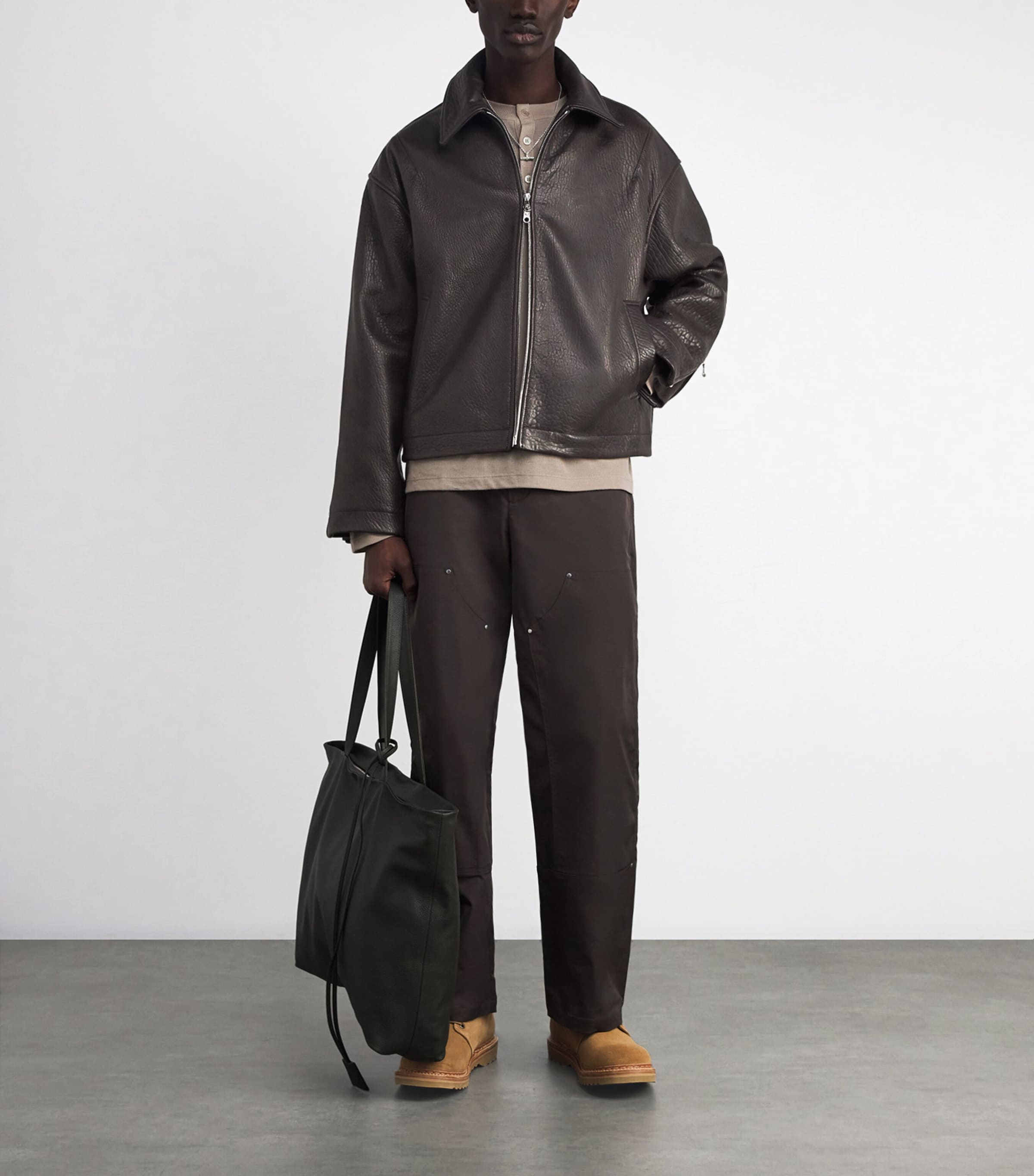 Bomber Shrunken Leather Jacket BROWN 300 Image 2