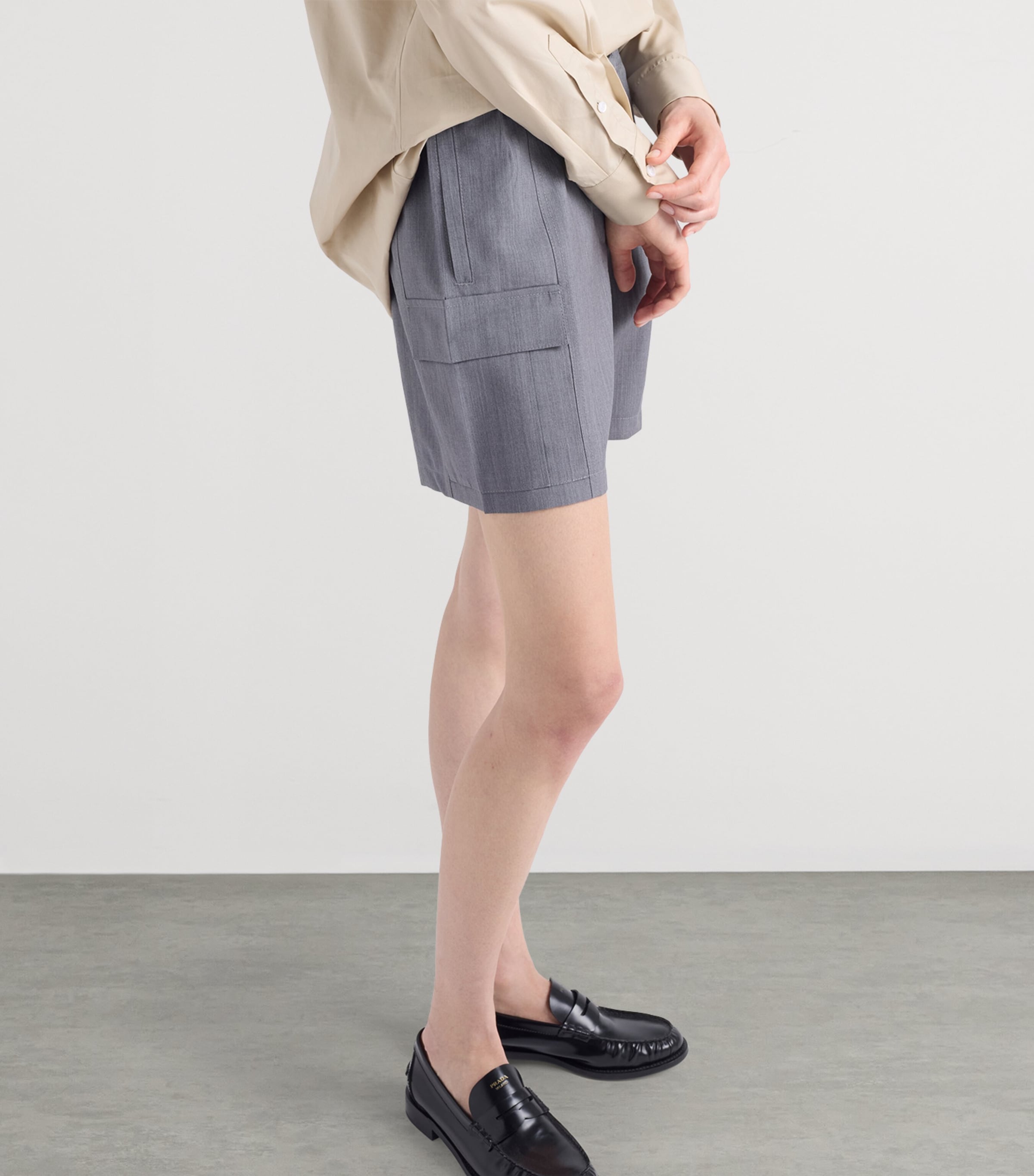 Prada Womens Virgin Wool-Mohair Shorts Grey Image 4