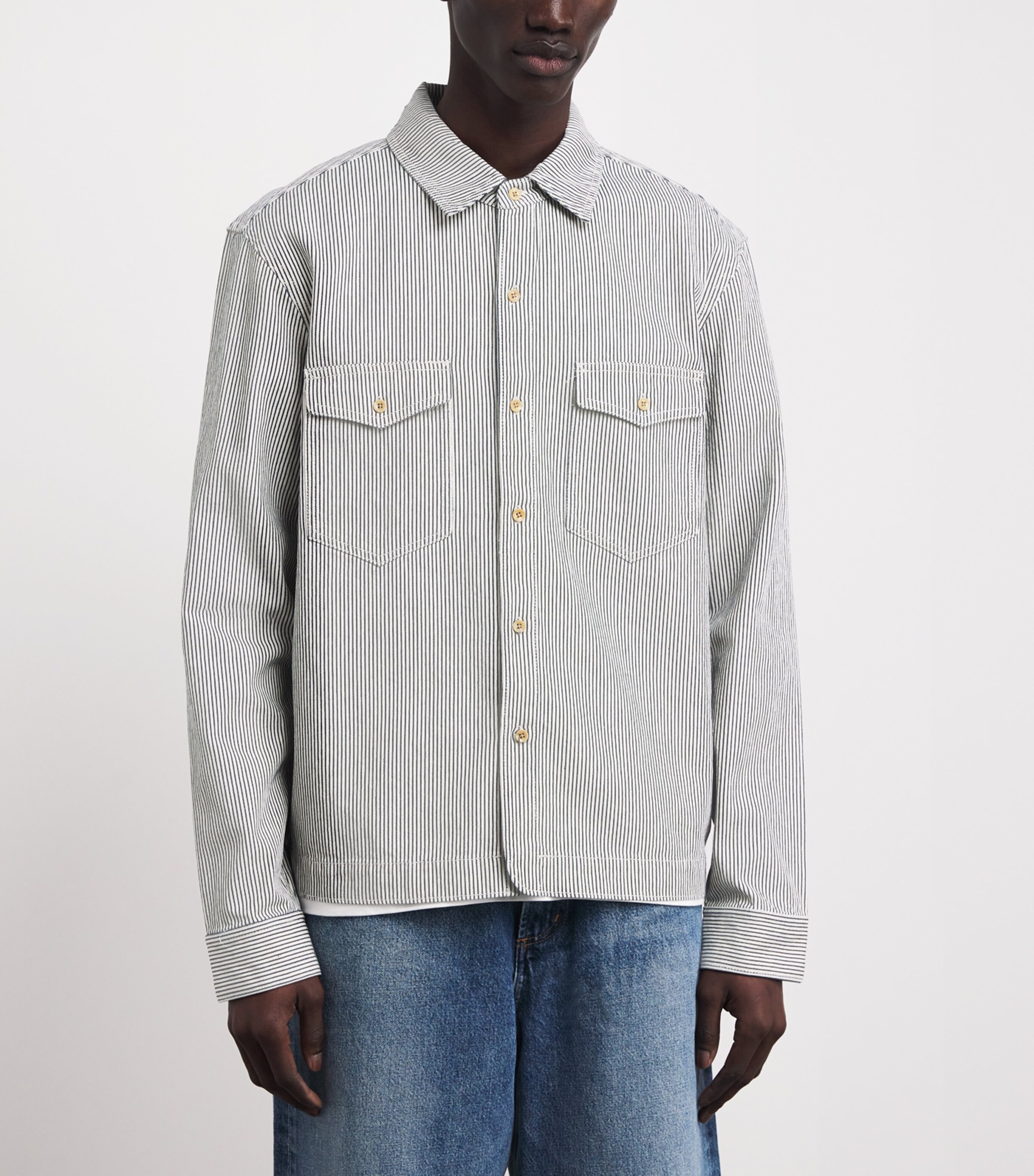PAIGE Mens Stripe Rinzi Denim Shirt Ecru/indigo Stripe Image 4