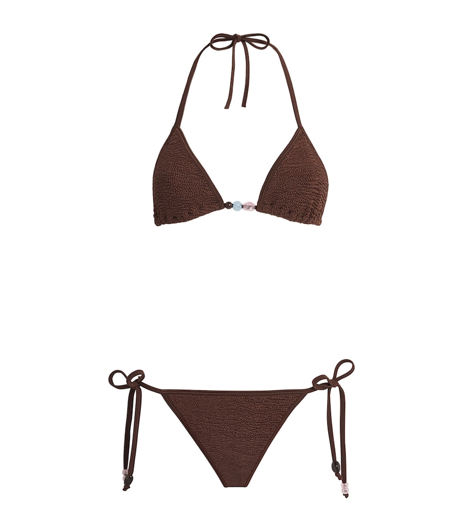 Hunza G Womens Beaded Gina Bikini Metallic Chocolate Image 1