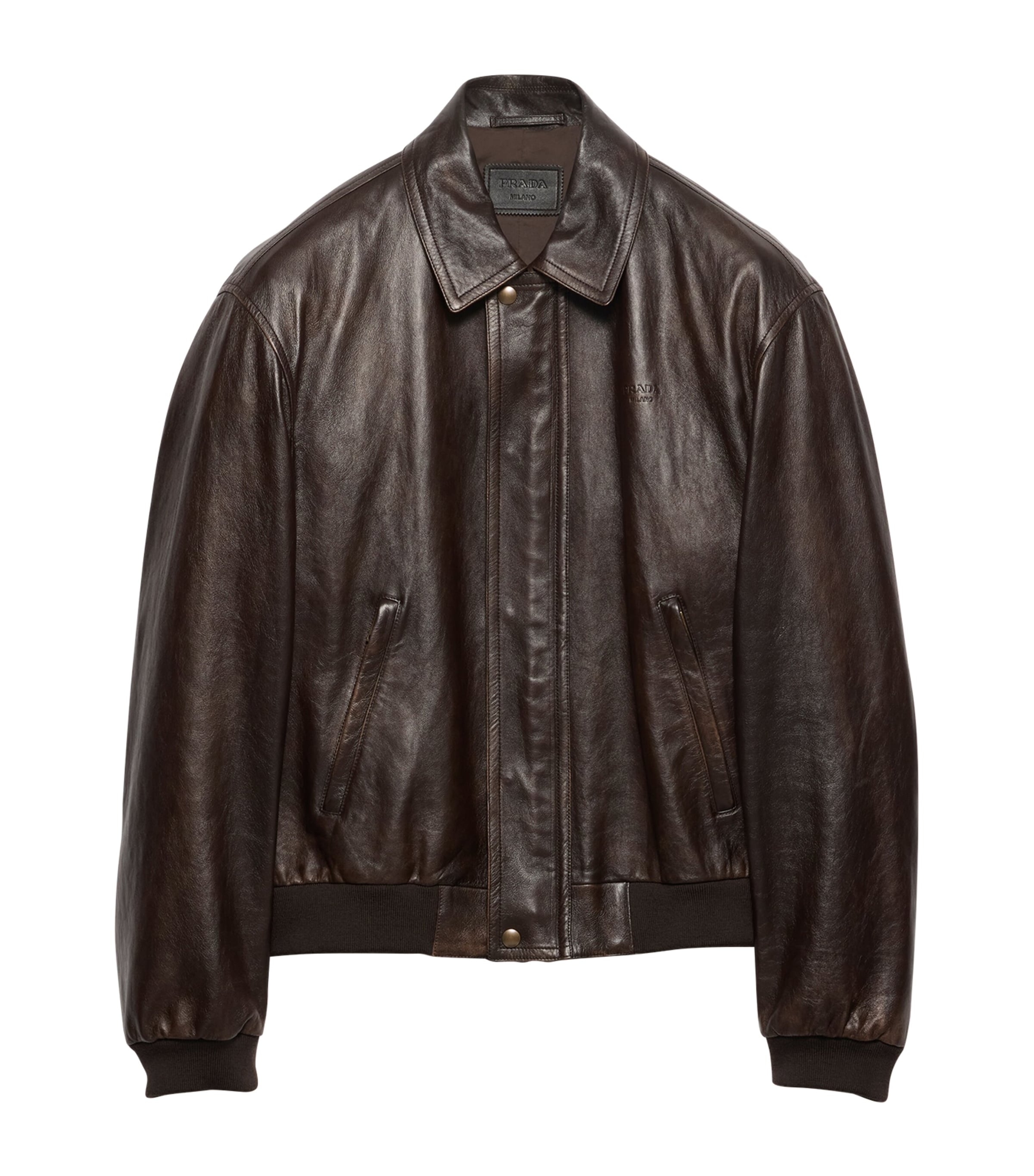 Prada Mens Nappa Leather Bomber Jacket Brown Image 1
