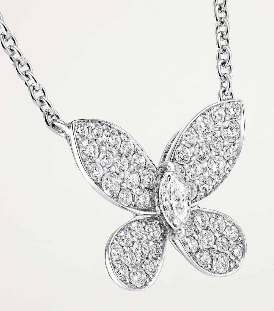 White Gold and Diamond Pavé Butterfly Small Pendant Necklace WHITE GOLD Image 3