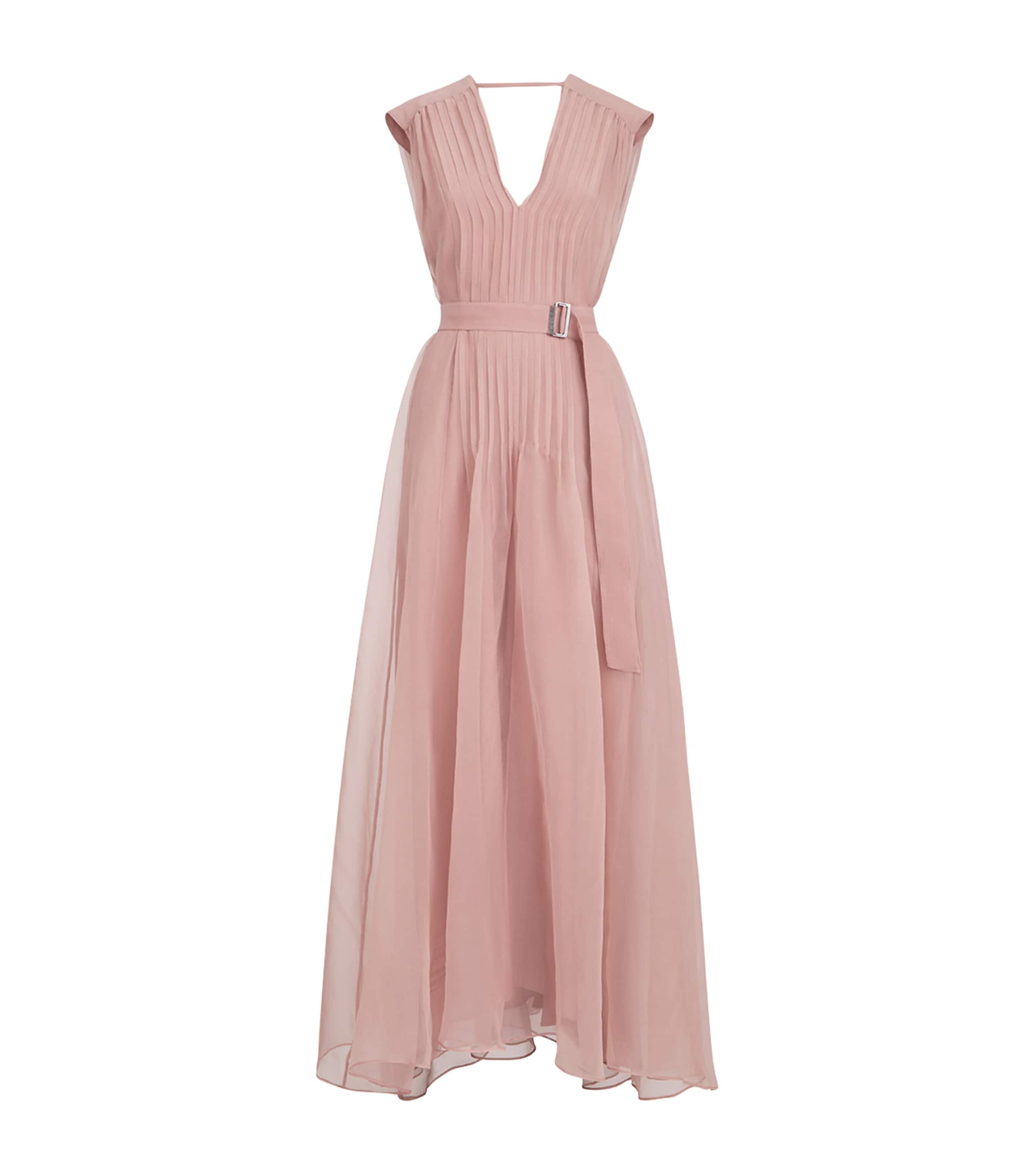 Brunello Cucinelli Womens Silk Belted Maxi Dress Image 1