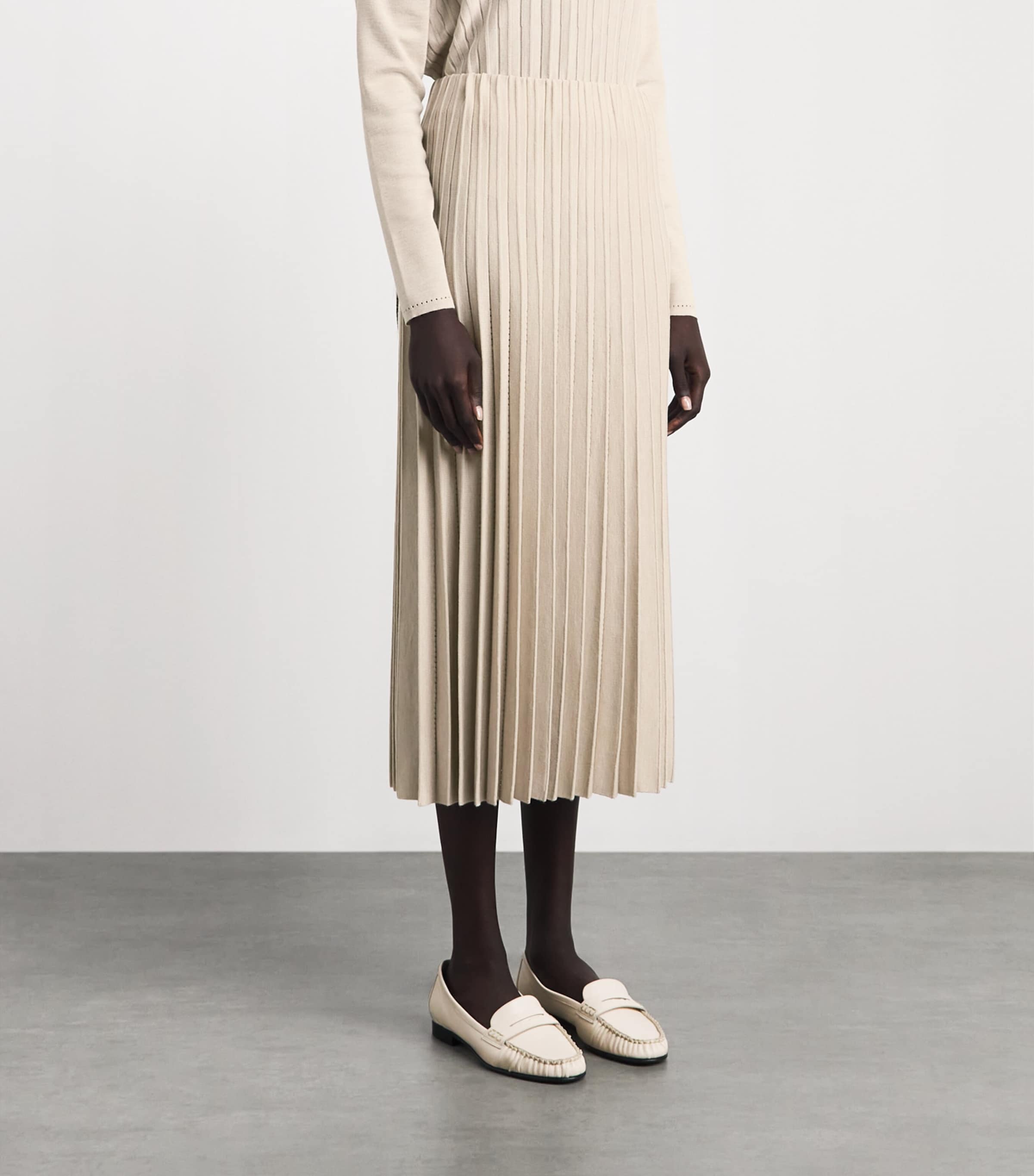 Agnona Womens Plissé Midi Skirt Beige Greige Image 4