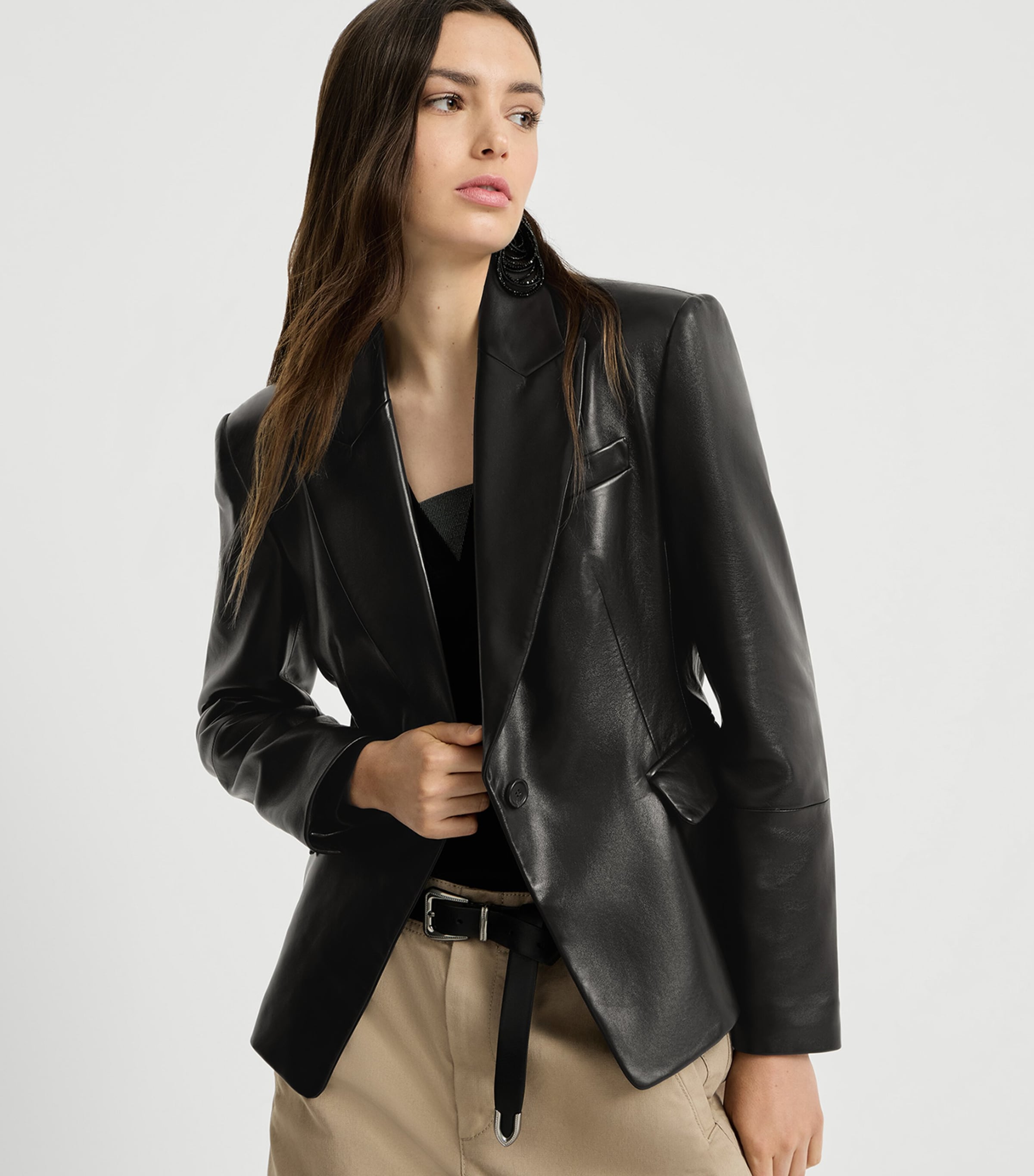 Brunello Cucinelli Womens Nappa Leather Single-Breasted Blazer Image 2