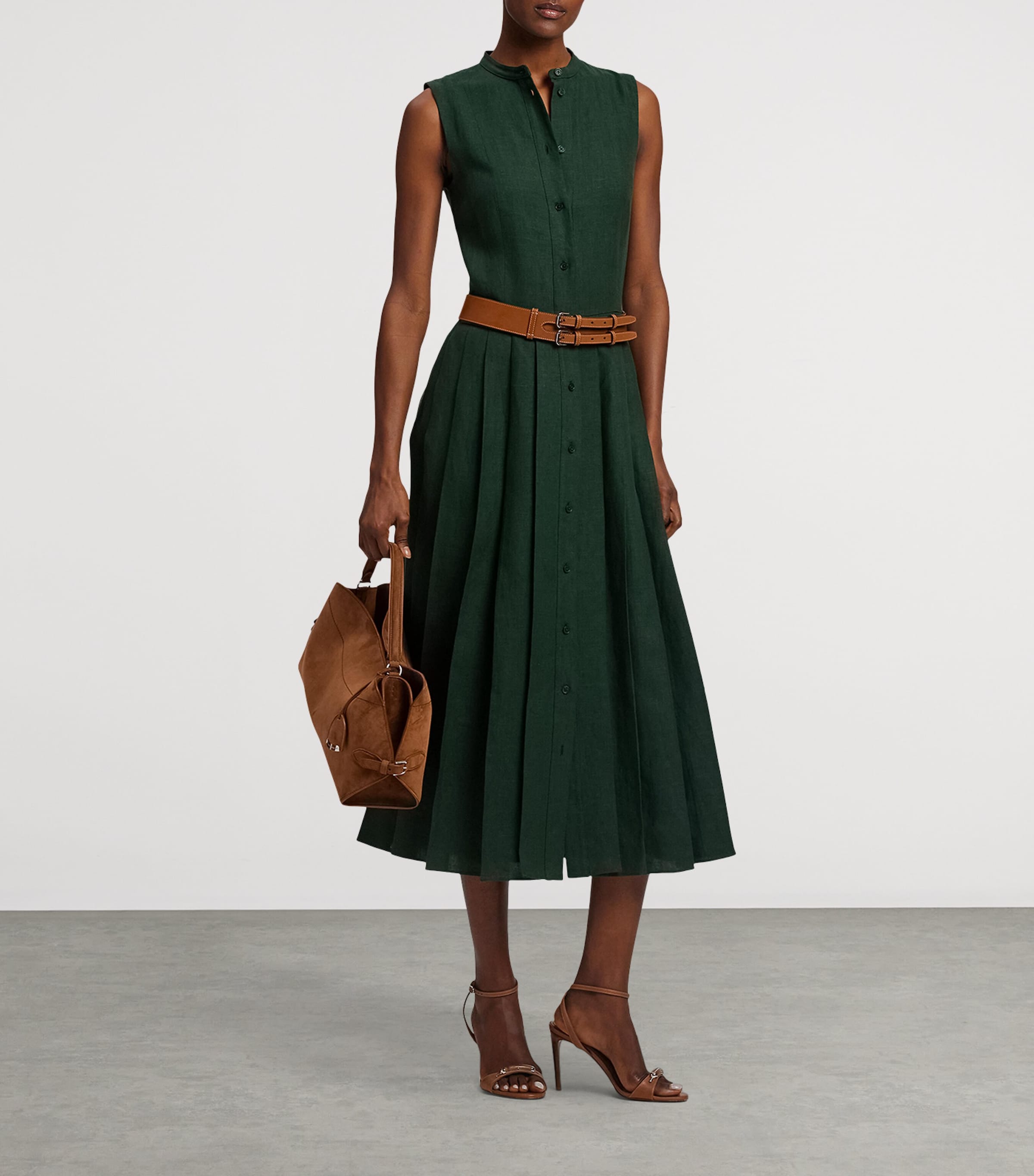 Linen Sleeveless Midi Dress DARK RACING GREEN Image 8