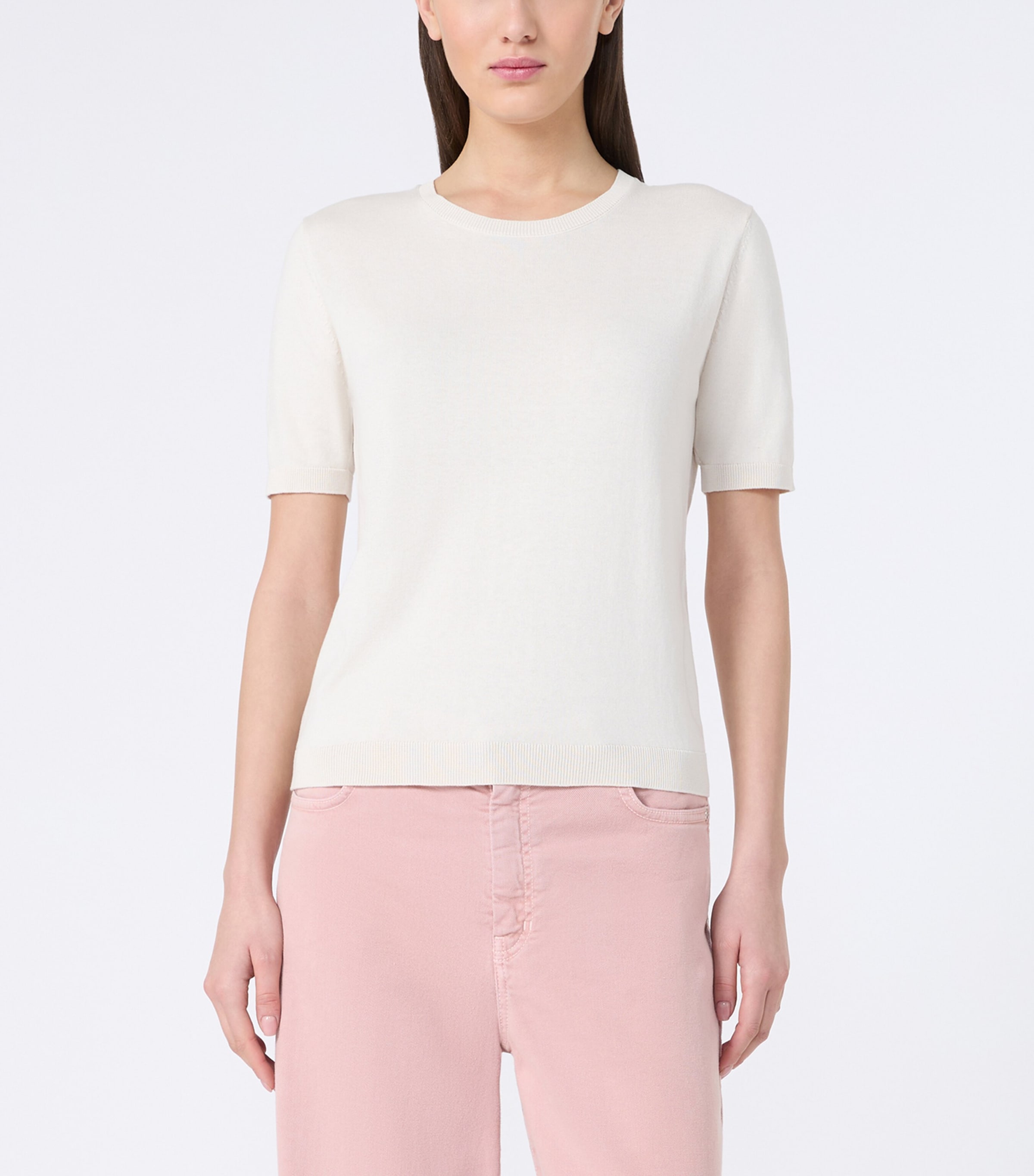 Weekend Max Mara Womens Silk-Cotton Knitted Top Ecru Image 2