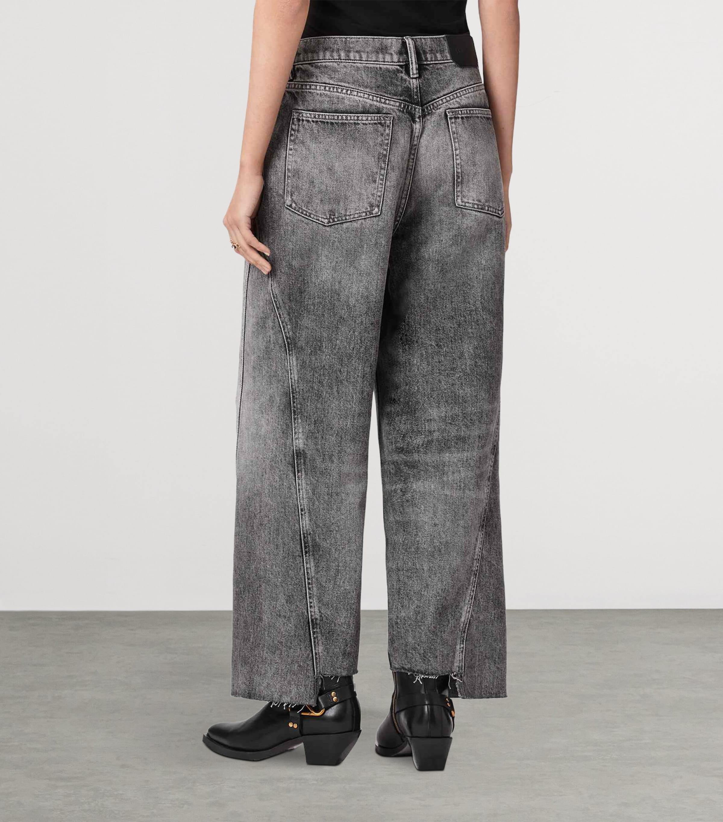 AllSaints Womens Asymmetric Fox Wide-Leg Jeans Vintage Black Image 4