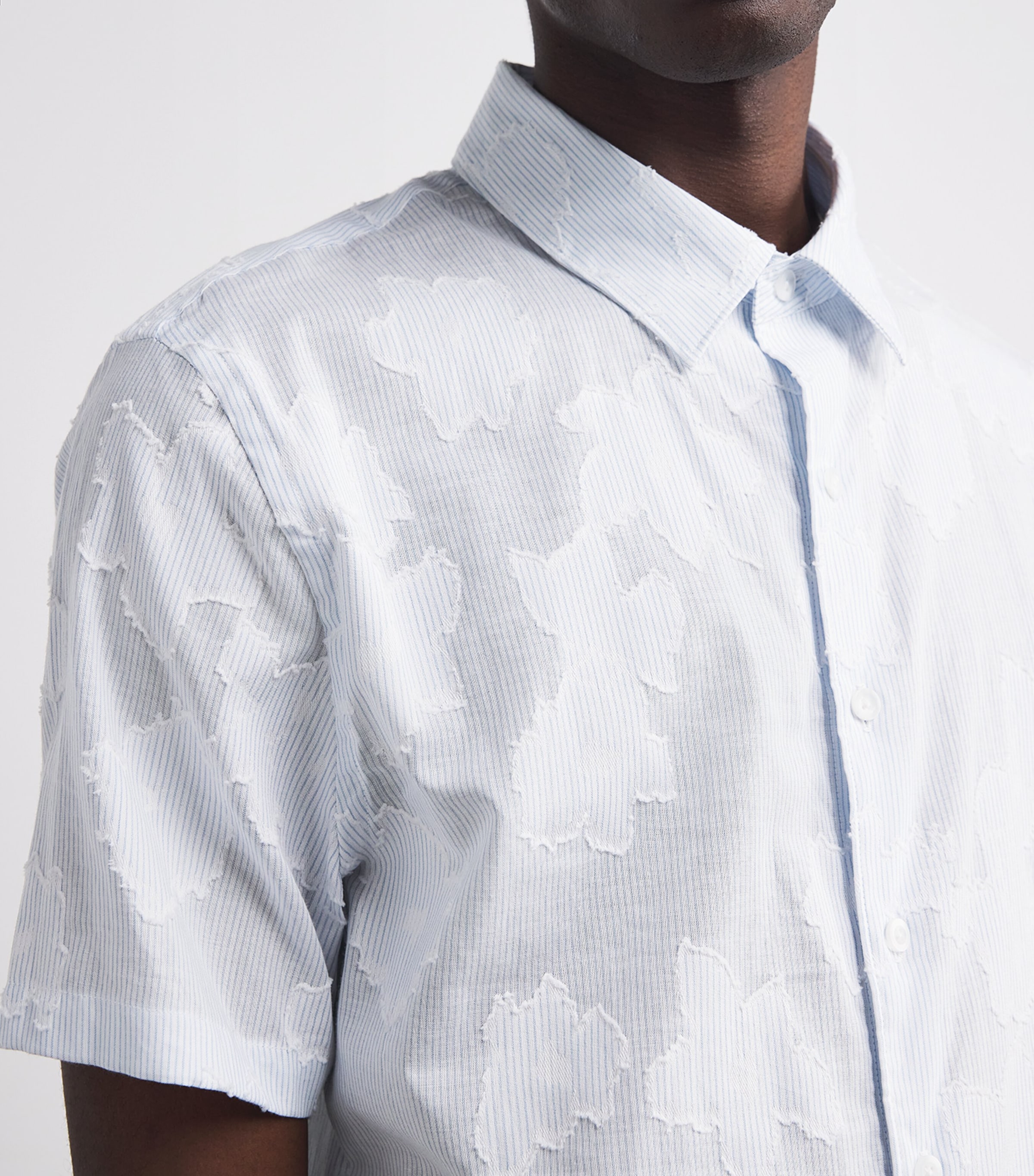Cotton Fil Coupé Short-Sleeve Shirt WHITE/RAIN-872OWC Image 6