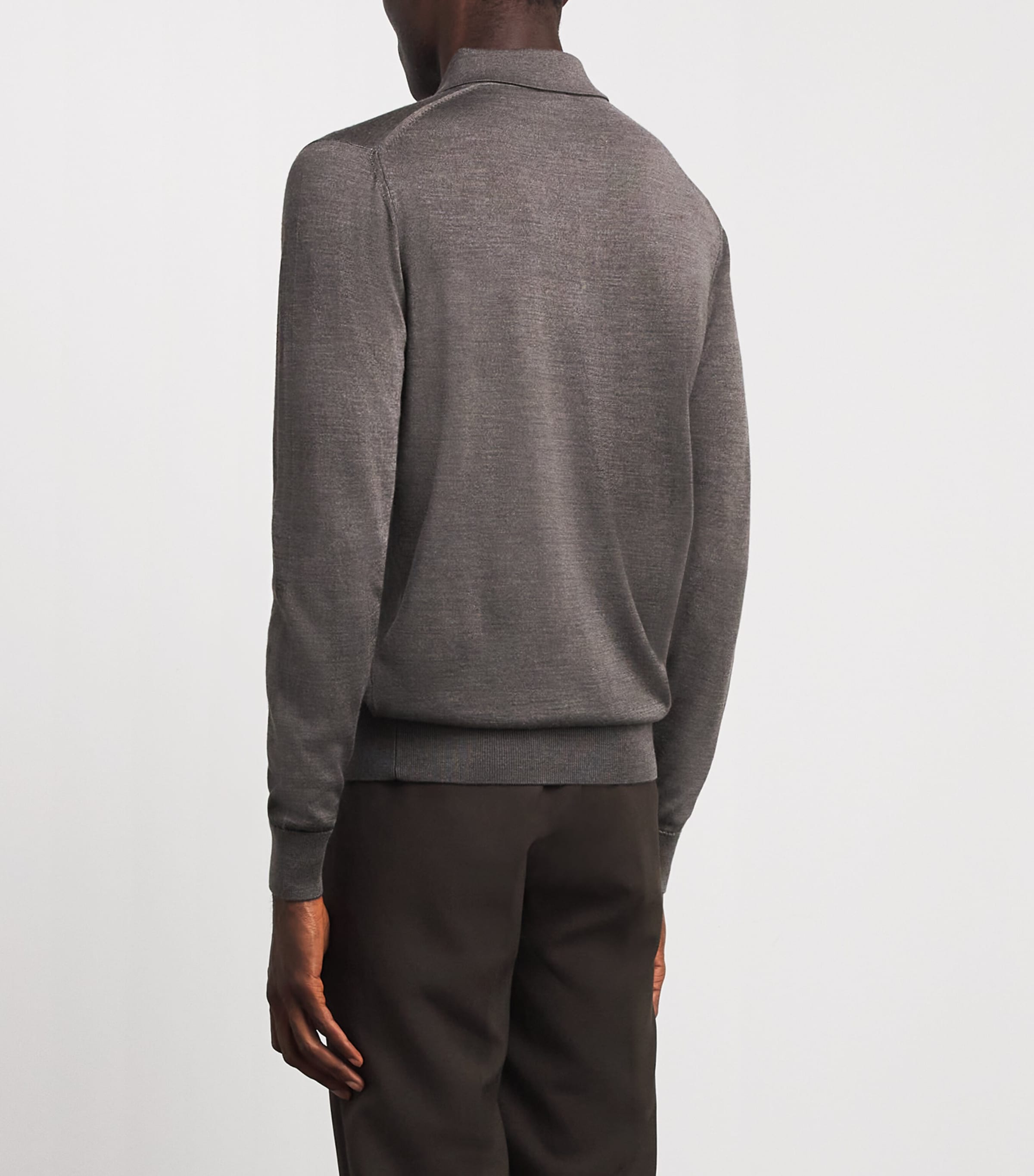 Pal Zileri Mens Wool-Silk Long-Sleeved Polo Shirt Grey Image 5