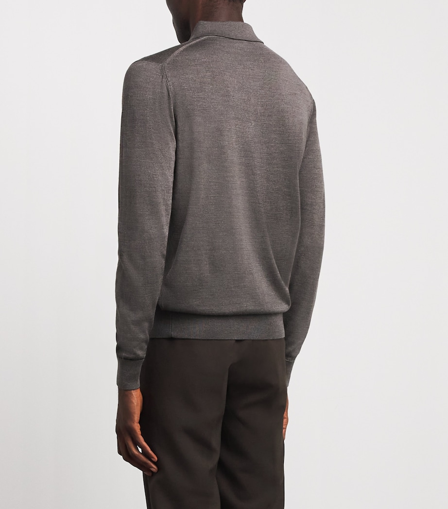 Pal Zileri Mens Wool-Silk Long-Sleeved Polo Shirt Grey Image 5