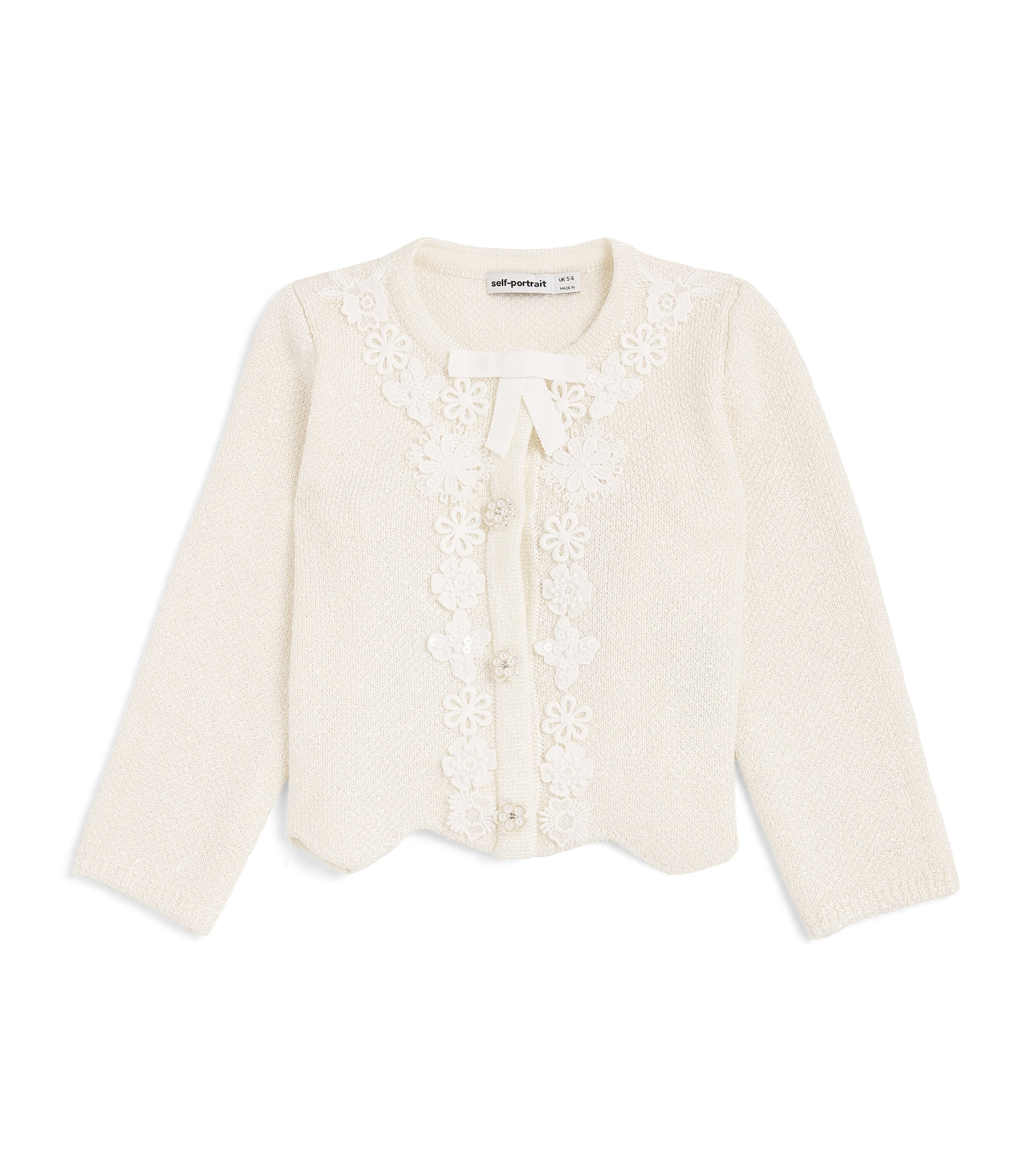 Self-portrait Kids' Sequinned Cardigan In Cream