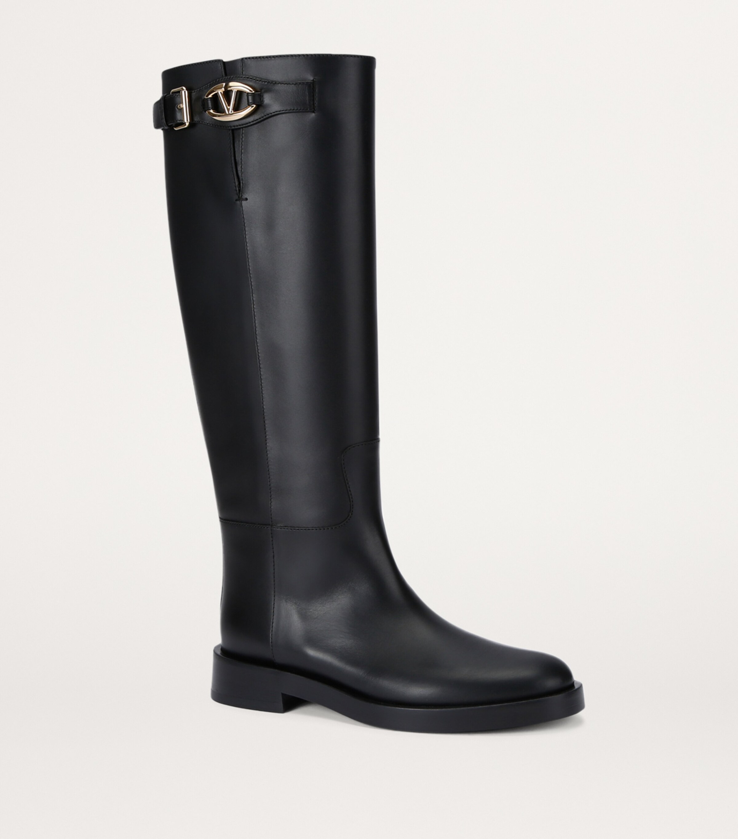 Leather VLogo Knee-High Boots 30 BLACK Image 3