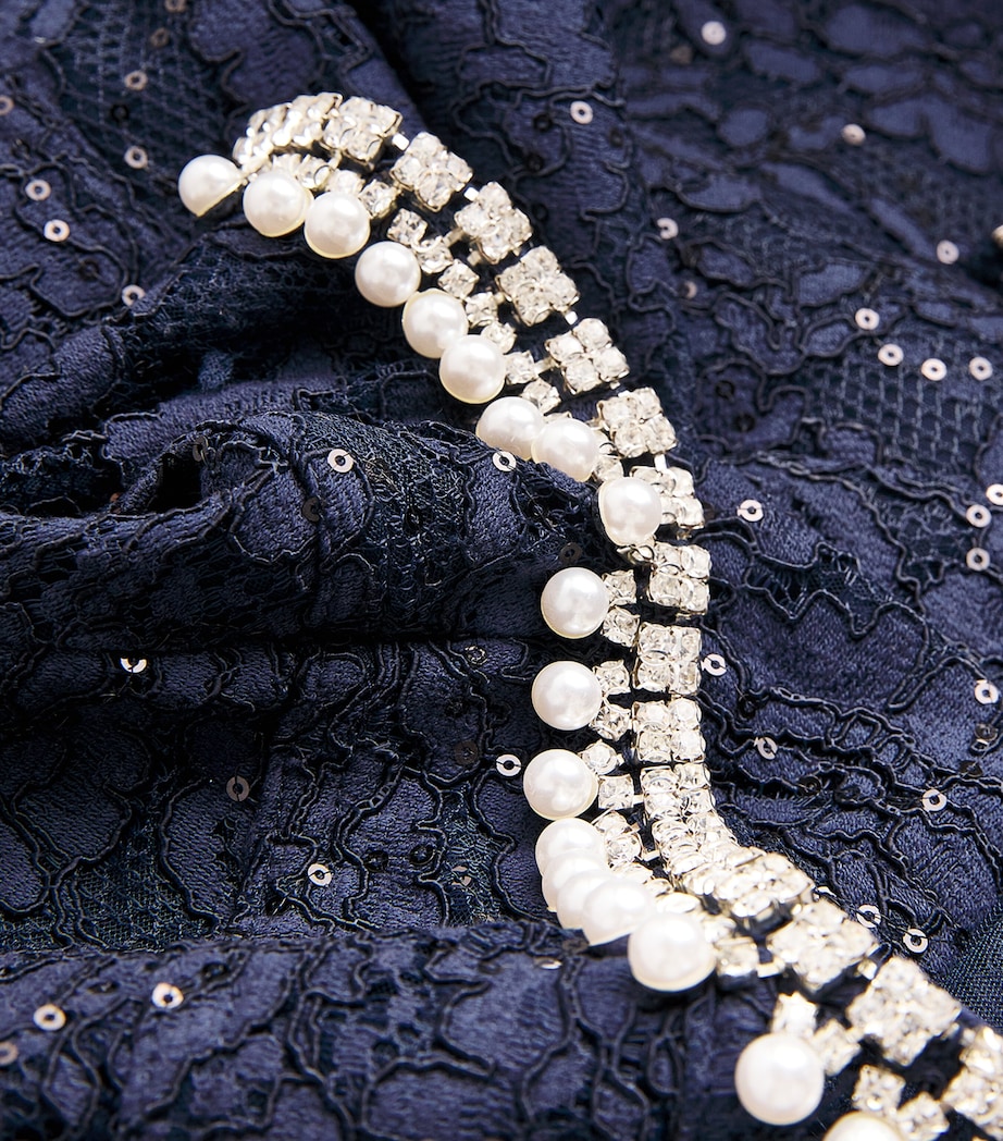 Sequin-Lace Embellished-Neck Midi Dress NAVY Image 5