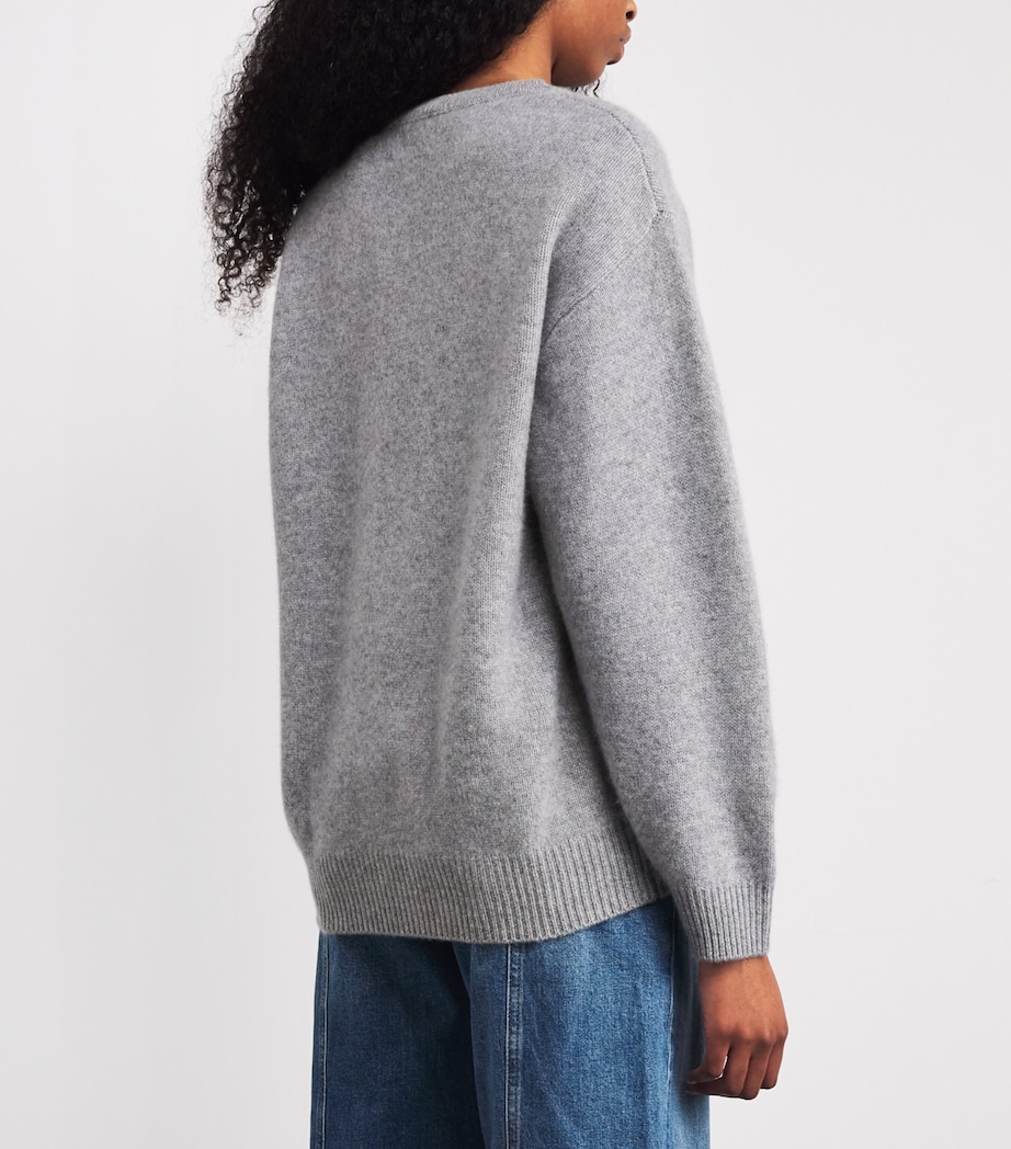 Brushed Cashmere V-Neck Sweater HEATHER GREY Image 4