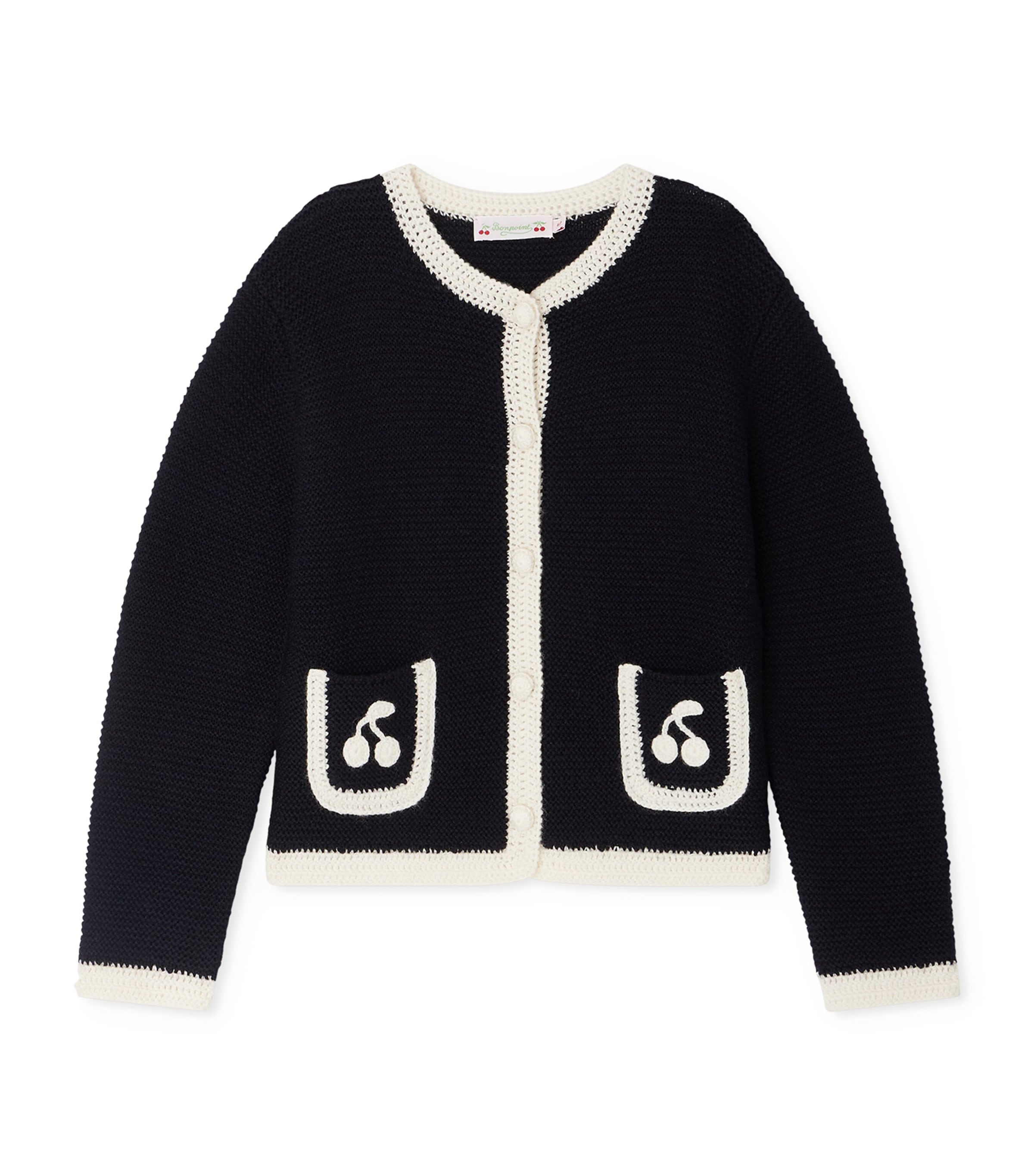 Bonpoint Wool Cherry-Crochet Elaia Cardigan (4-8 Years) | Girls Clothing | Knitwear | Designers | Bonpoint