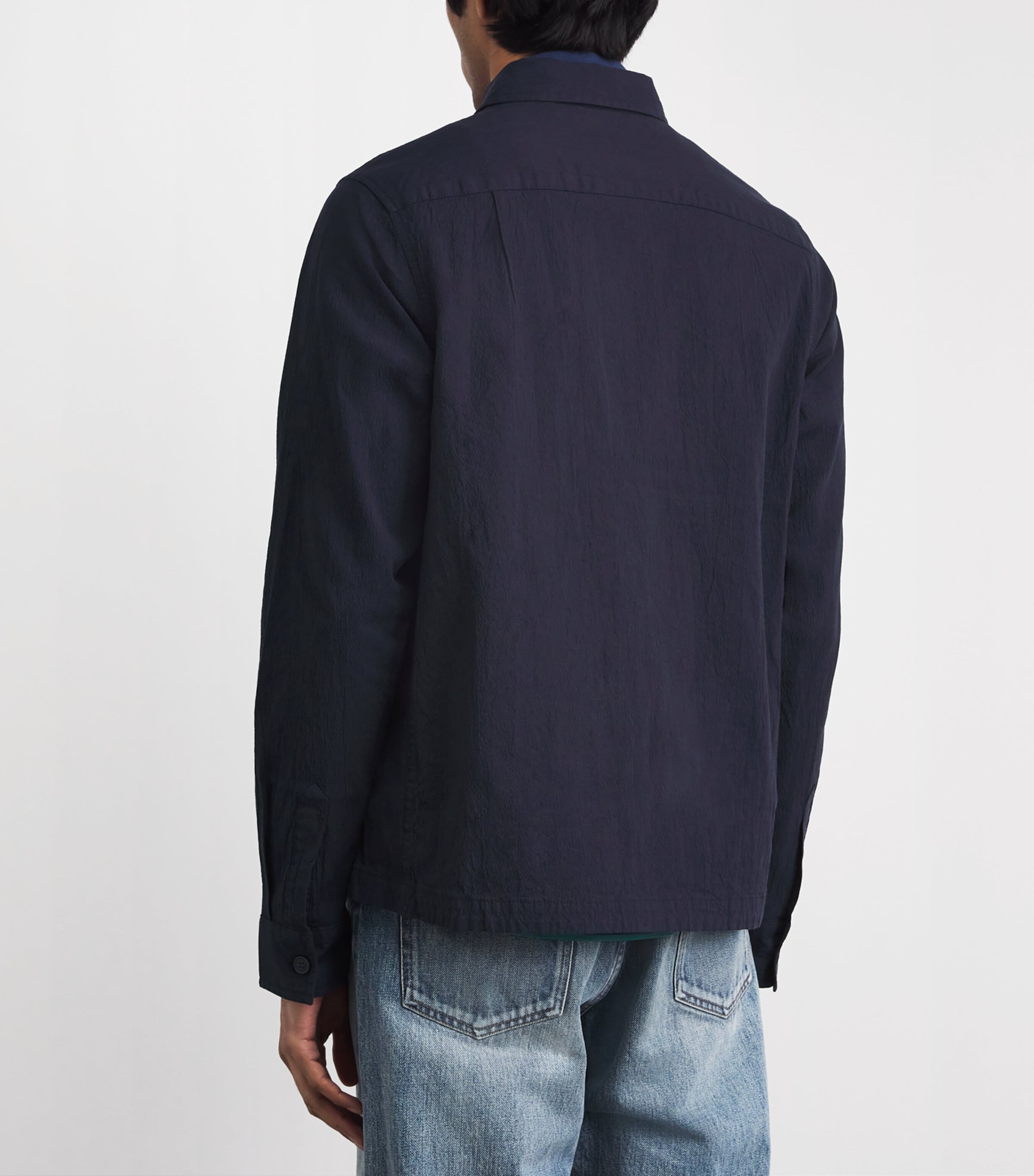 Fred Perry Mens Seersucker Double-Pocket Overshirt Navy Image 5