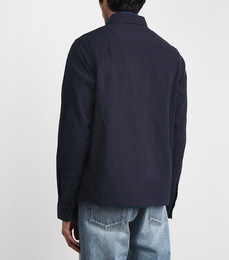 Fred Perry Mens Seersucker Double-Pocket Overshirt Navy Image 5