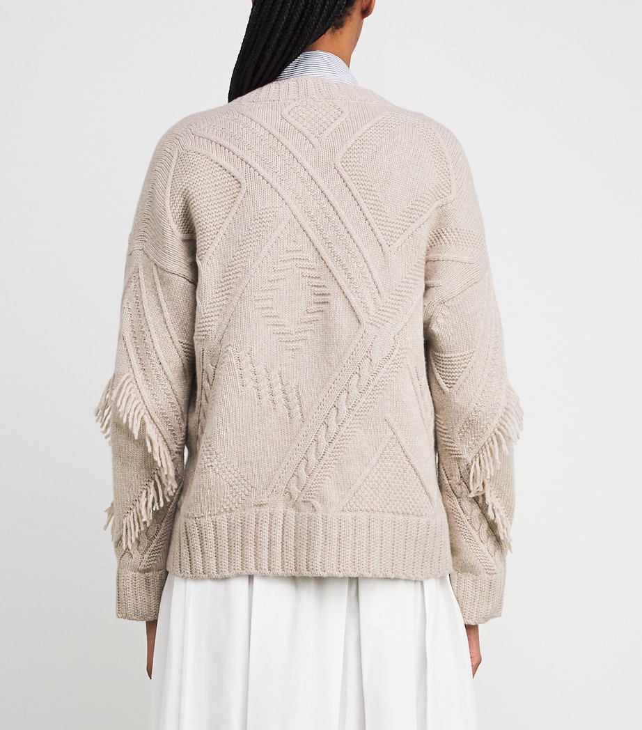 Virgin Wool Fringe Cardigan SAND Image 4