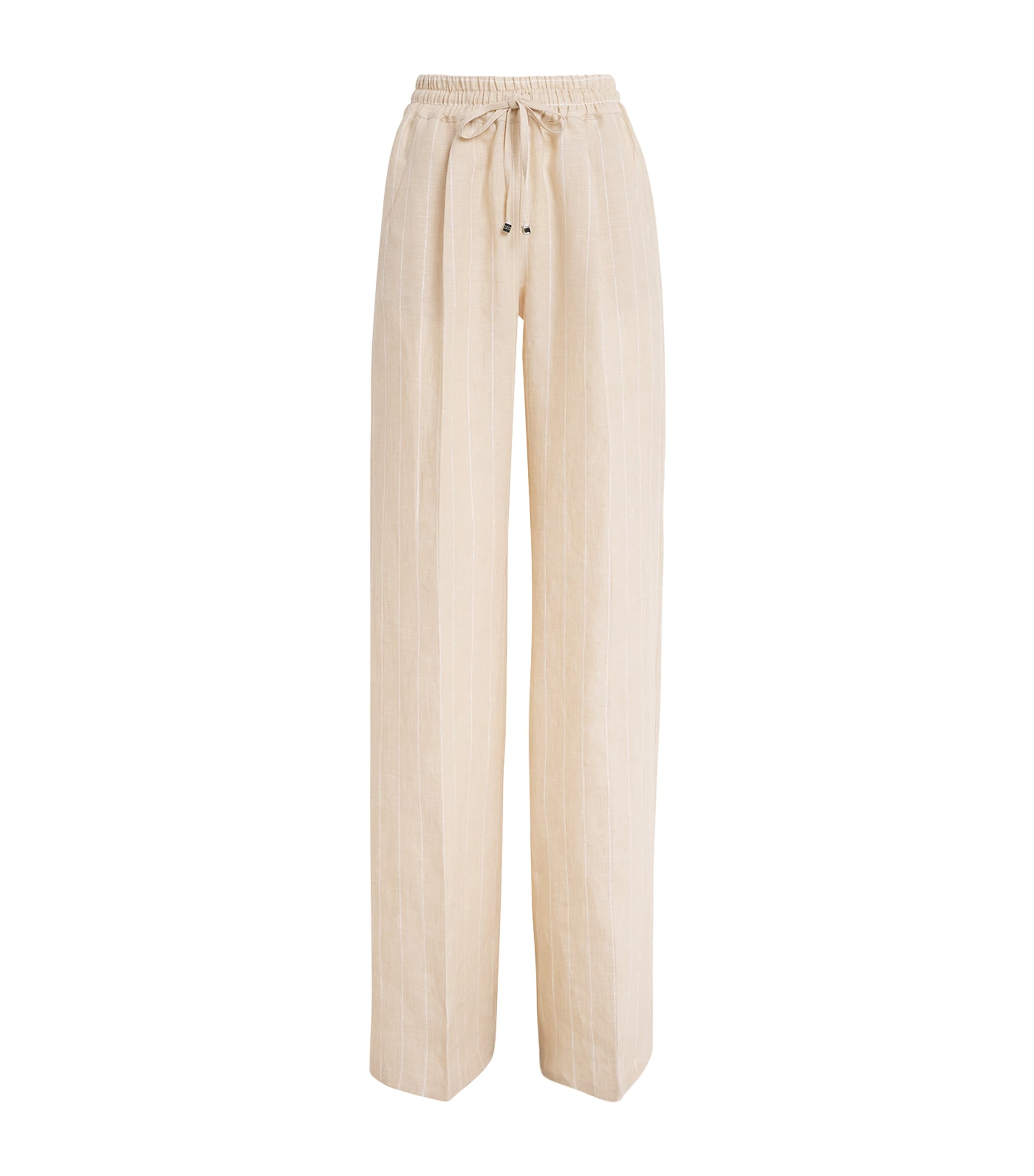 Kiton Linen Stripe Drawstring Trousers Beige Image 1