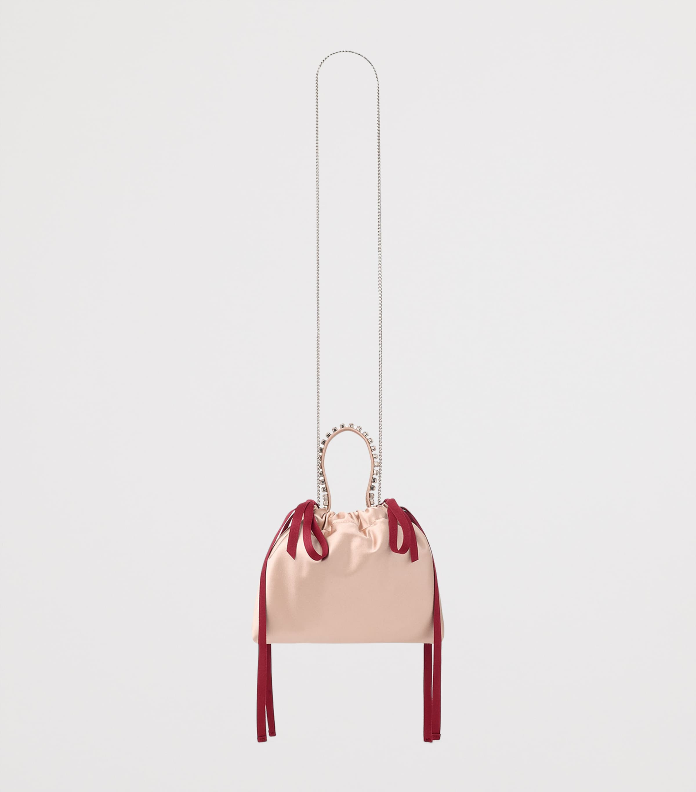 Mini Satin Bow-Detail Drawstring Bag MACARON/RUBY RED/SIL Image 4