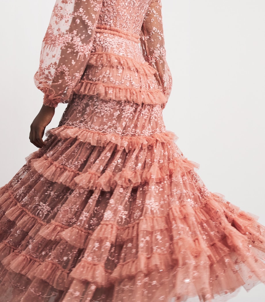 Needle & Thread Womens Tulle Blossom Lace Gown Mir Misty Rose Image 3