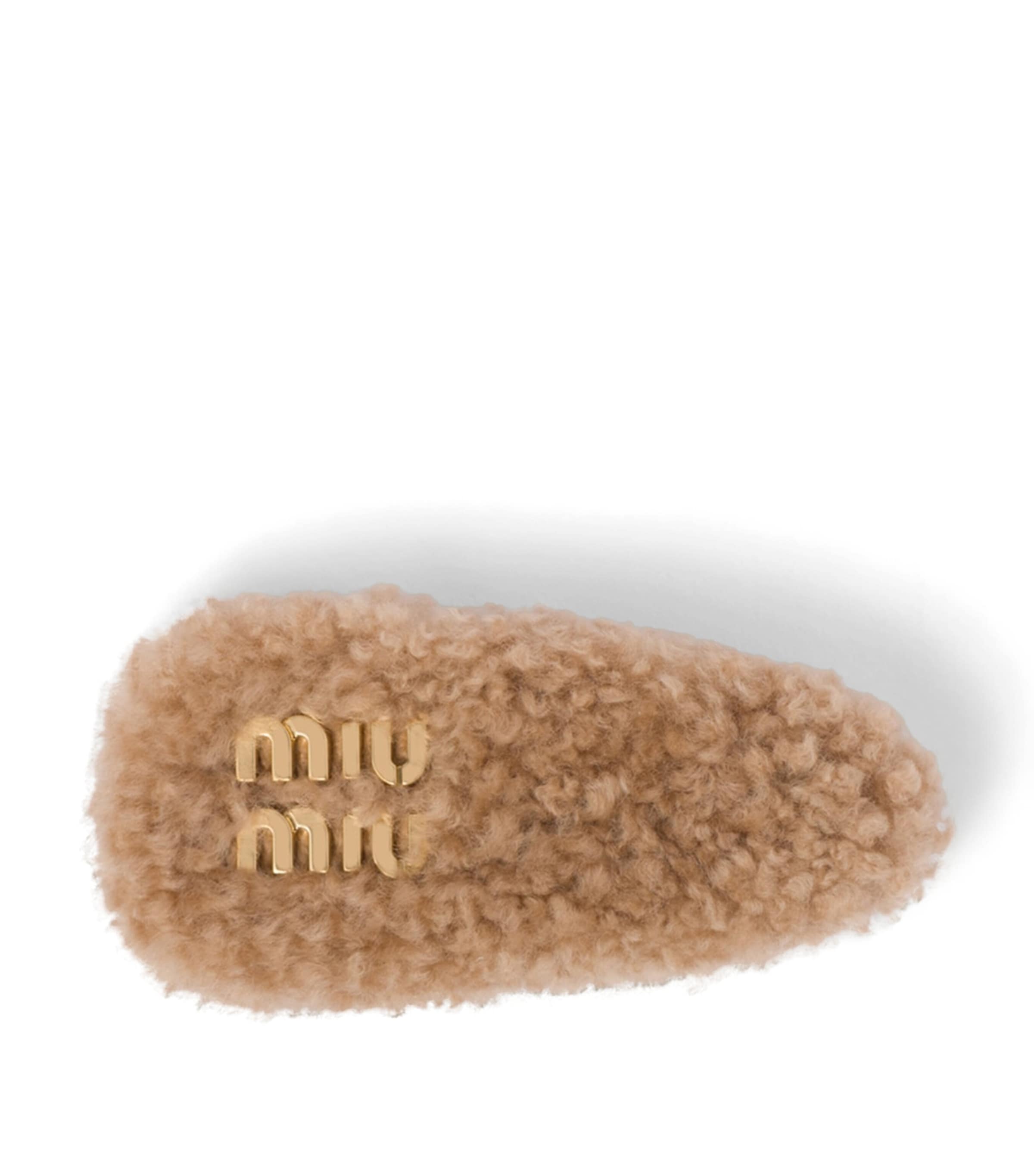 Miu Miu Shearling Logo Hair Clip In Brown