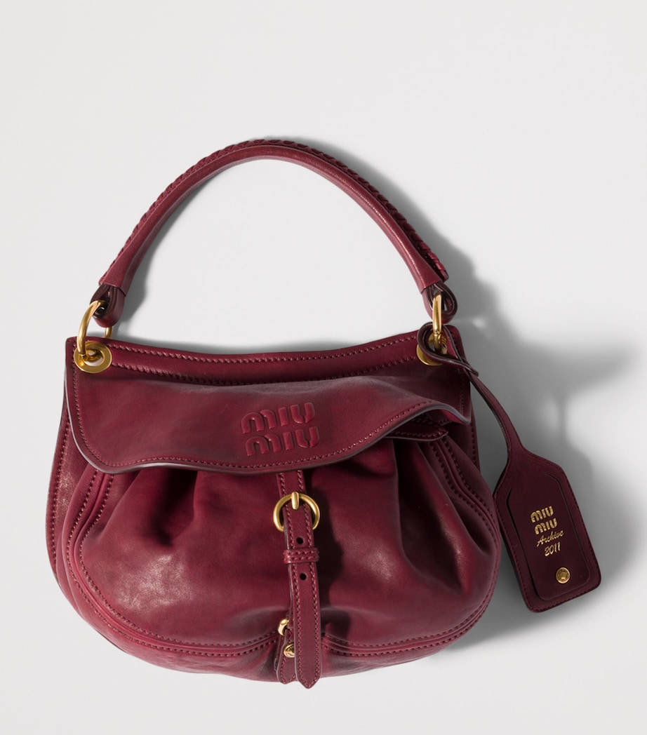 Miu Miu Small Leather Rendez-Vous Shoulder Bag Burgundy Image 5