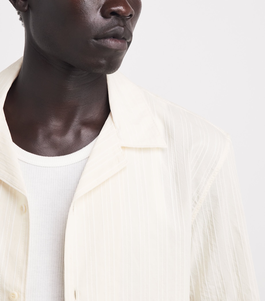 Sunspel Mens Cotton Textured Stripe Shirt Whcr Ecru Image 3
