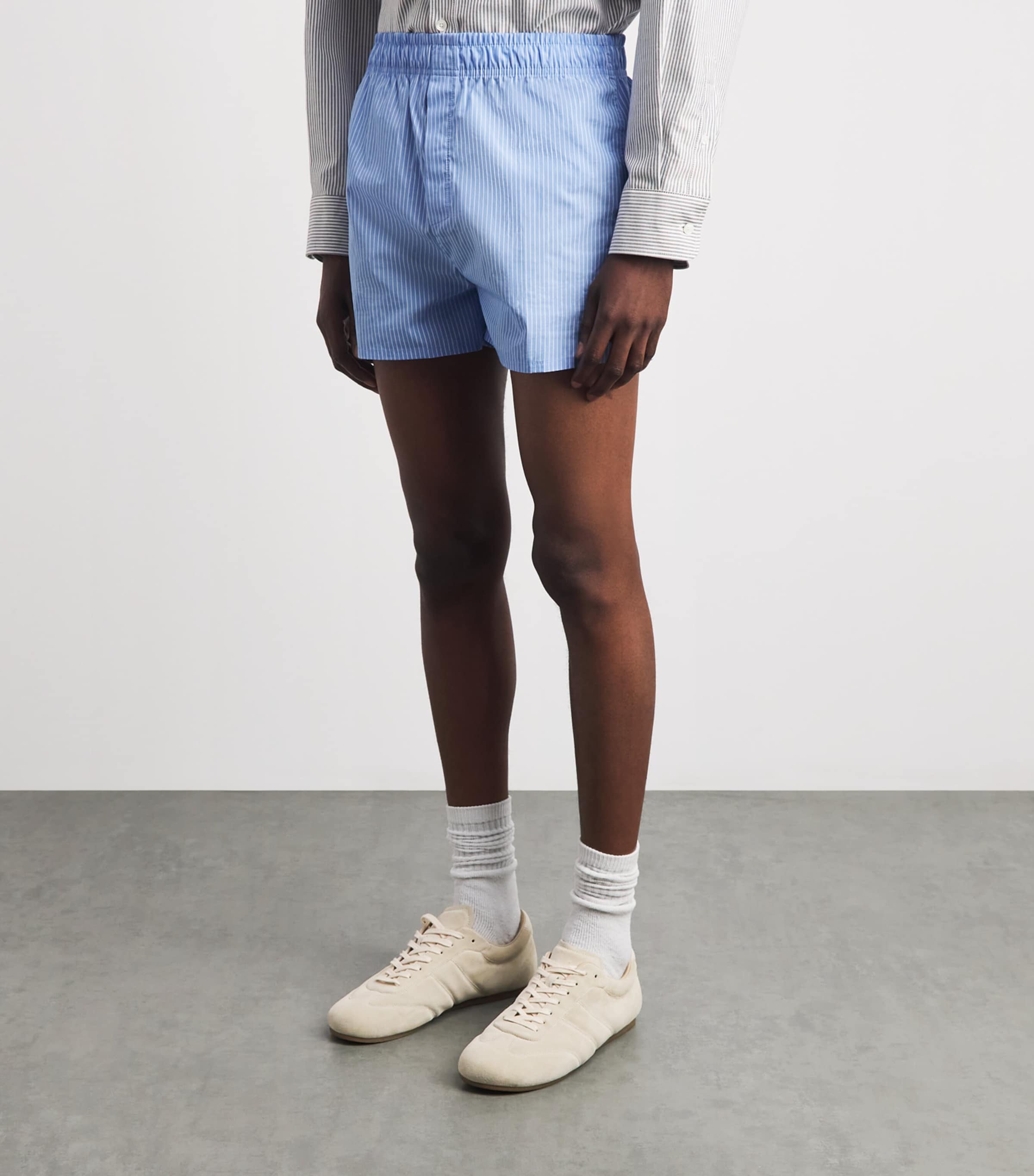 AMI Paris Mens Cotton Stripe Shorts Bleu Cchmr/blnc Image 4