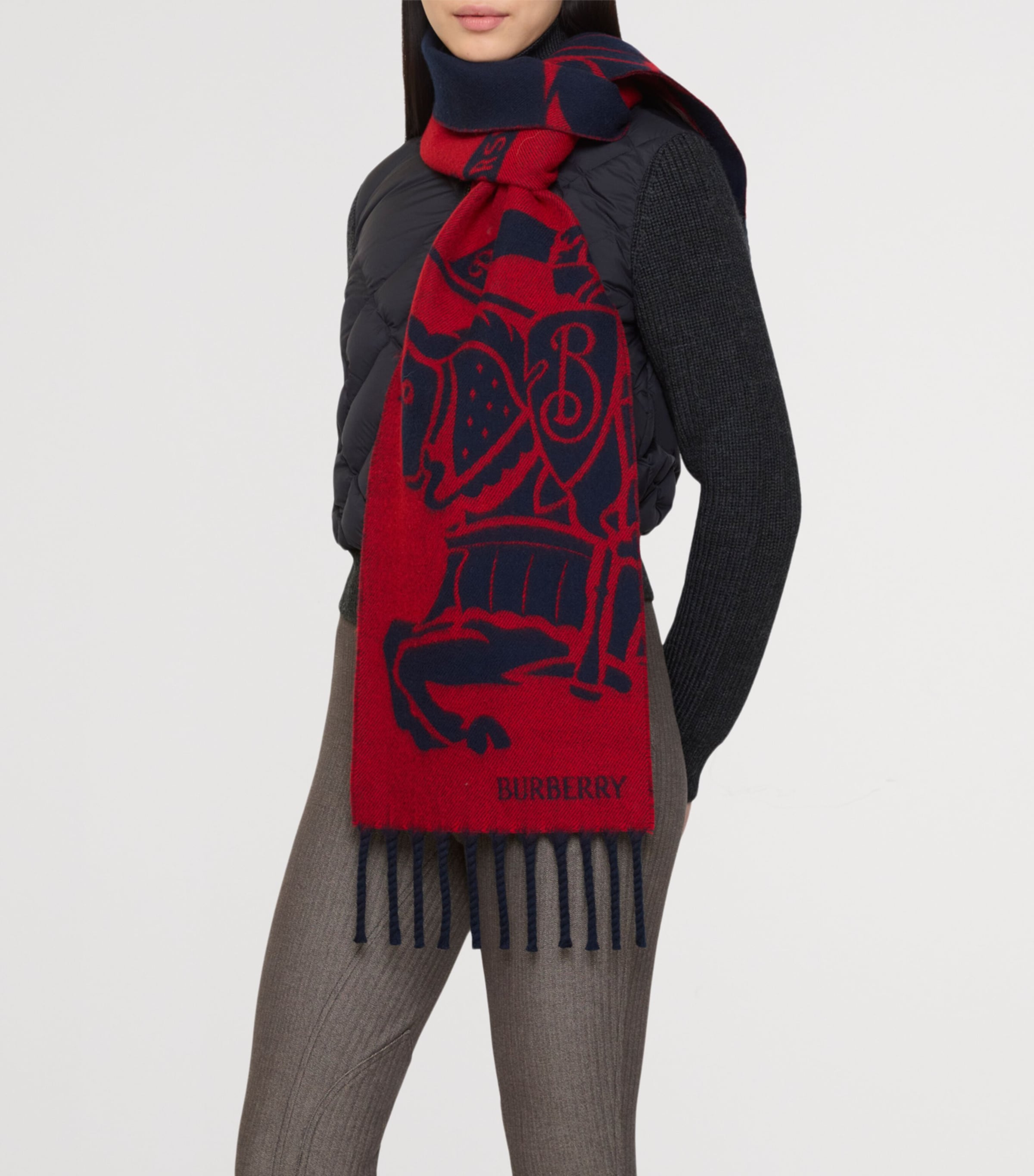 Wool Reversible EKD Tassel Scarf NAVY Image 2