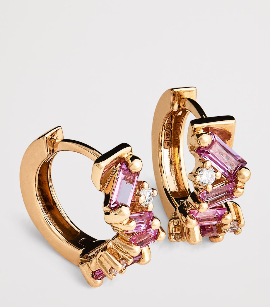 Rose Gold, Diamond and Sapphire Frenzy Huggie Earrings 18K RG/P Image 6