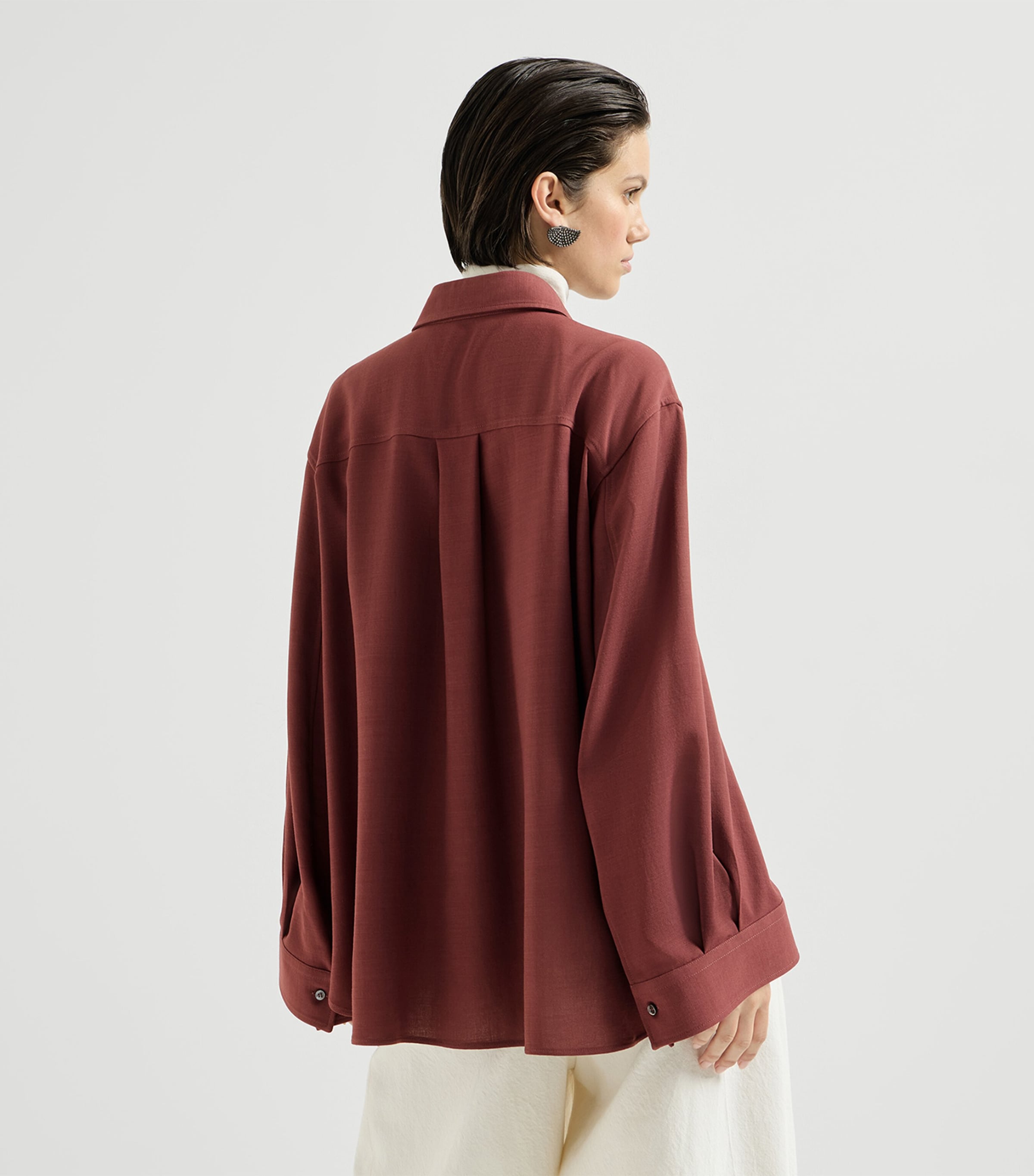 Brunello Cucinelli Womens Virgin Wool-Blend Twill Shirt Cabernet Image 5