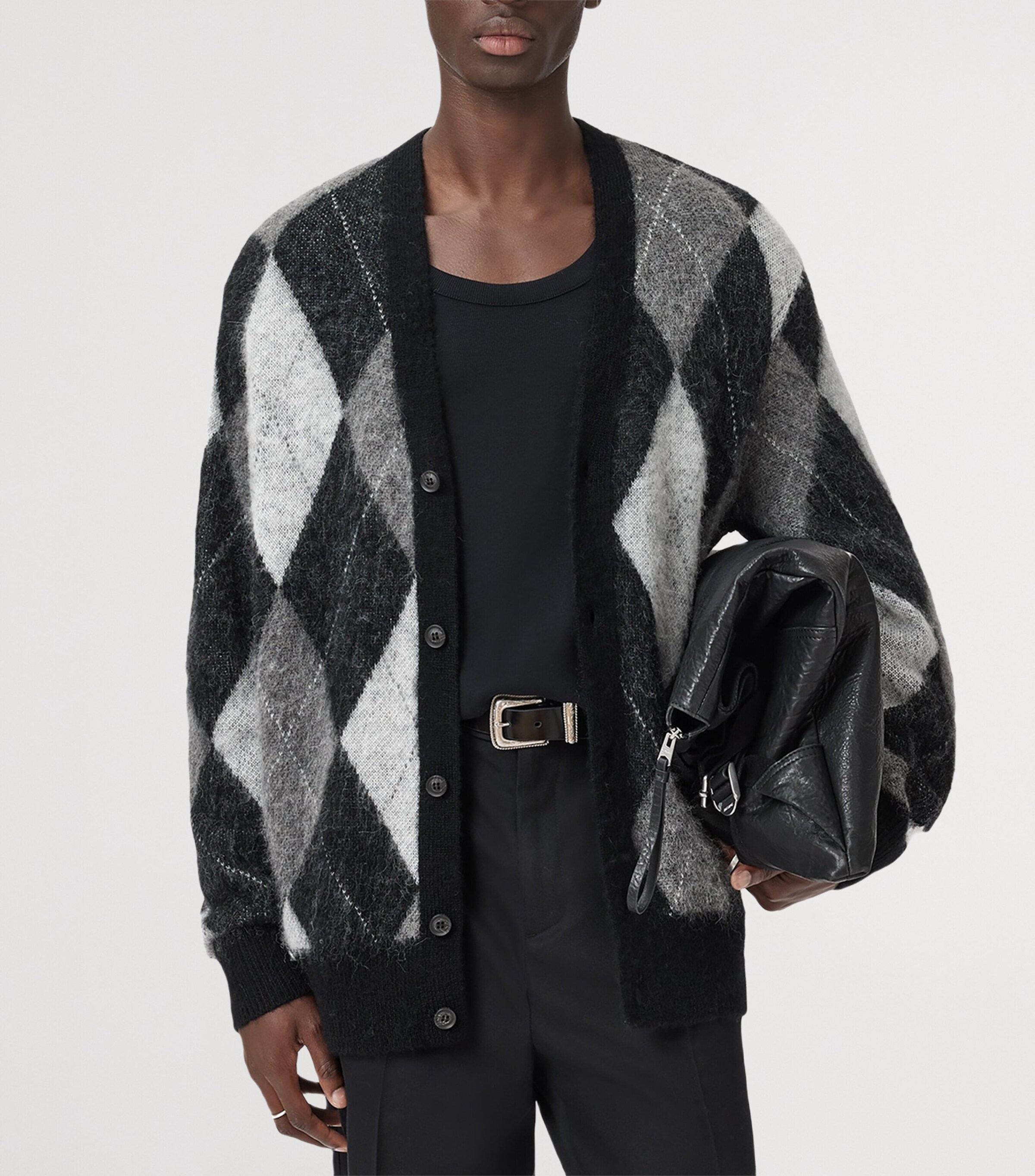 AllSaints Mens Jacquard Bower Cardigan Black/white Image 5