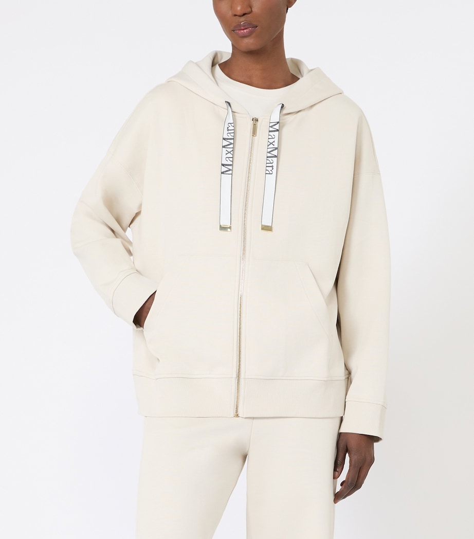 Max Mara Womens Cotton-Blend Zip-Up Hoodie Ecru Image 2