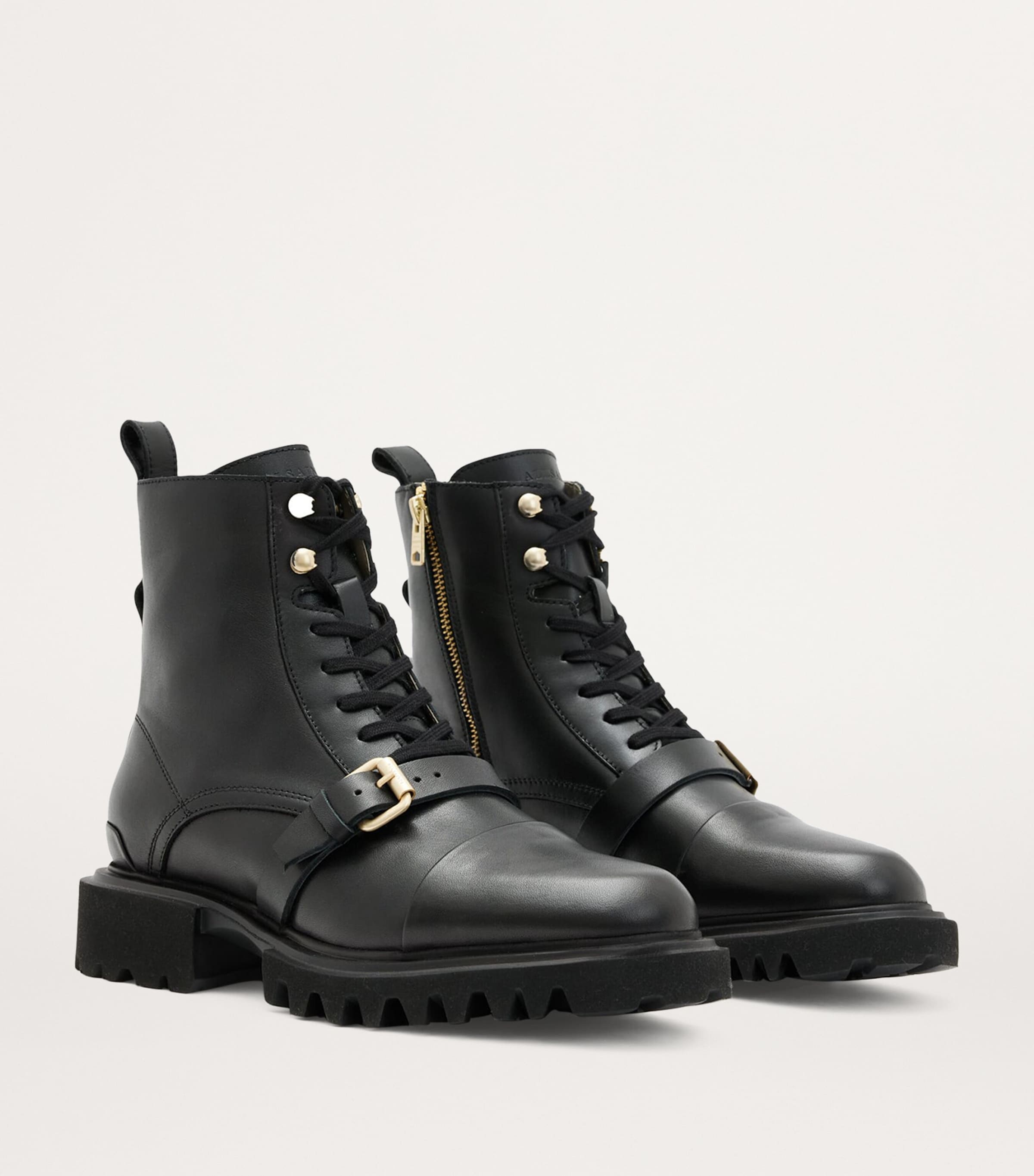 Leather Tori Ankle Boots BLACK/WARM BRASS Image 3