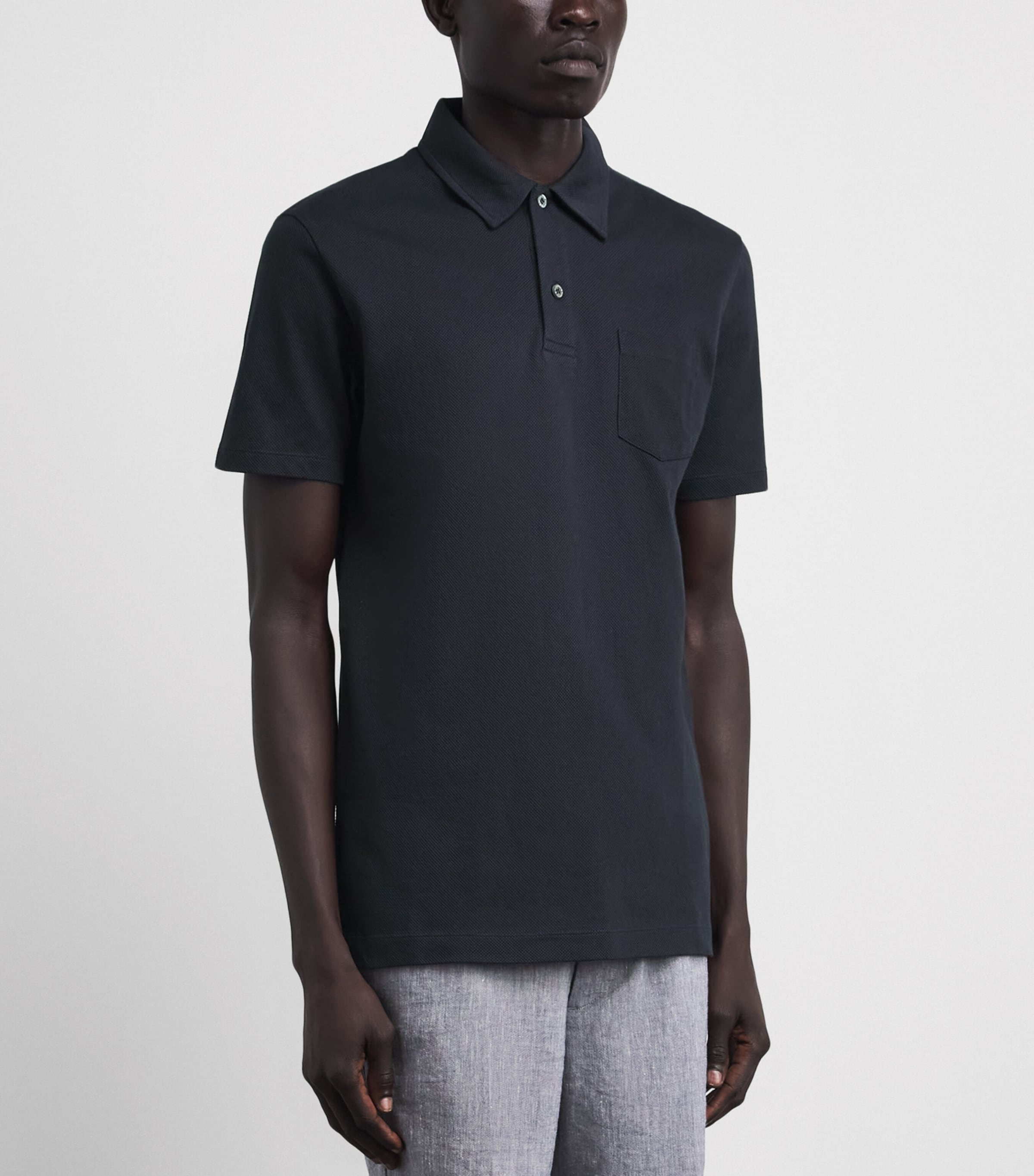 Sunspel Mens Sea Island Cotton Riviera Polo Shirt Buvn Midnight N Image 4