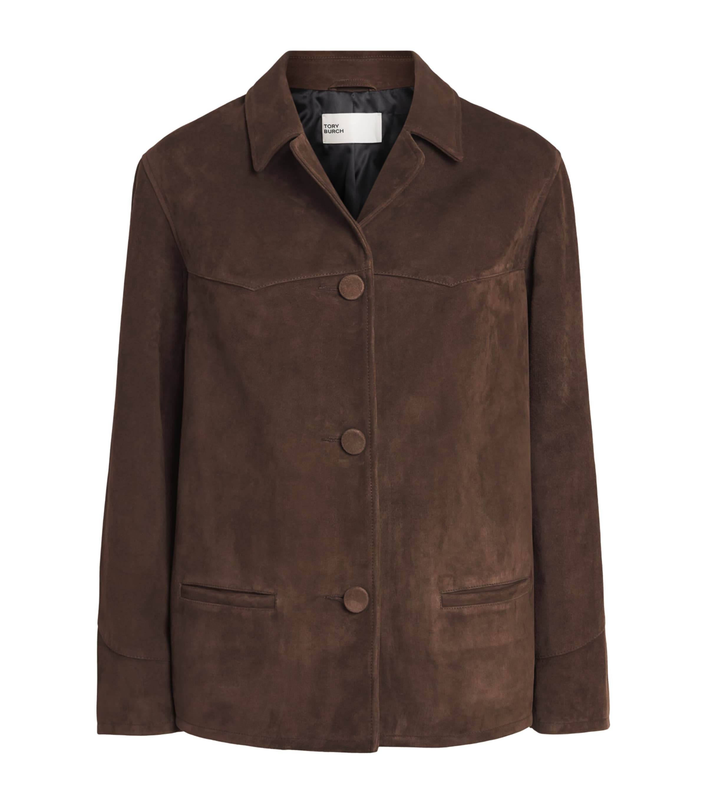 Tory Burch Womens Suede Lightweight Jacket Light Chocolate Image 1