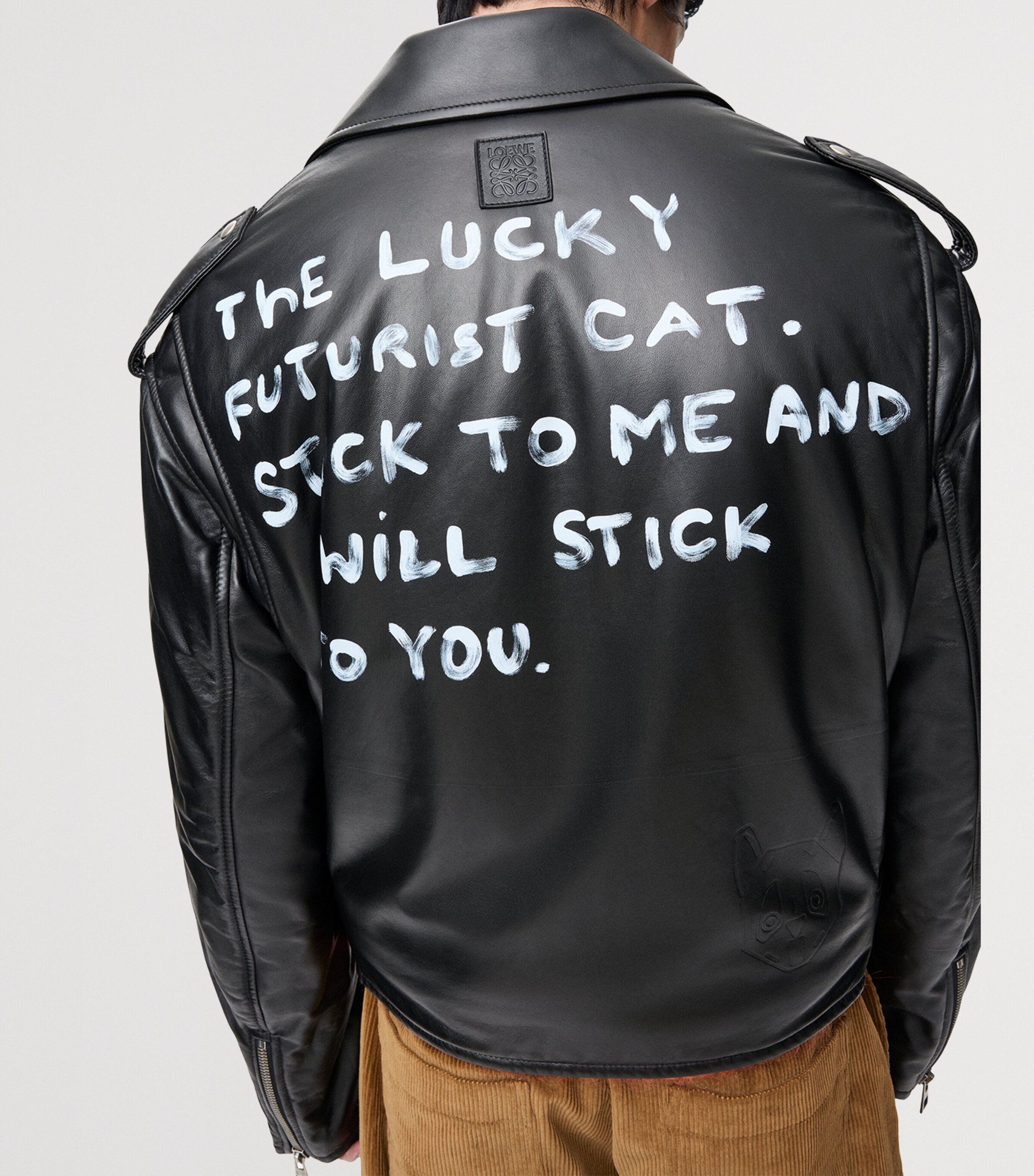 LOEWE Black Quote Leather Biker Jacket | Harrods US