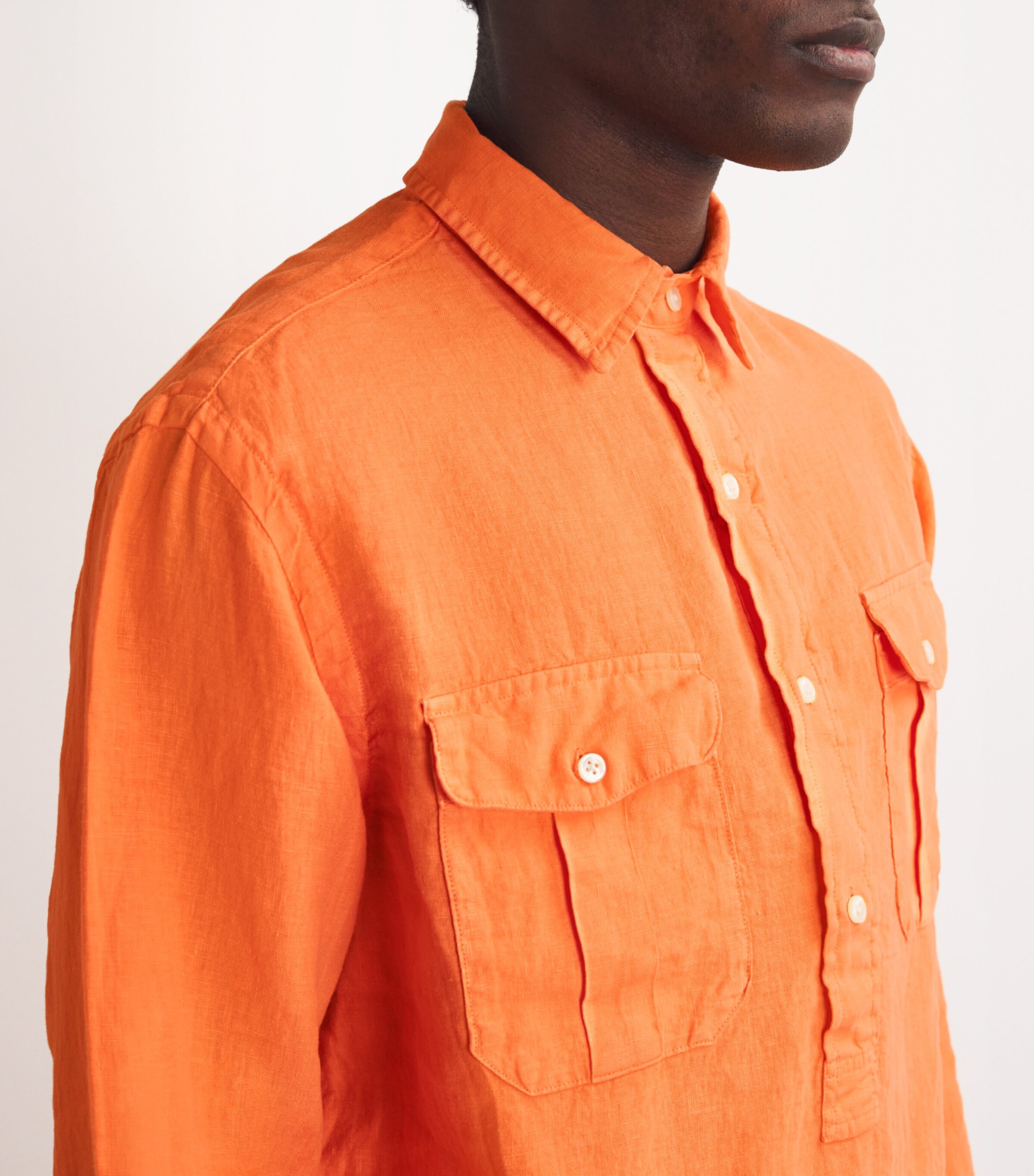 Polo Ralph Lauren Mens Linen Pull-Over Shirt Orange Image 6
