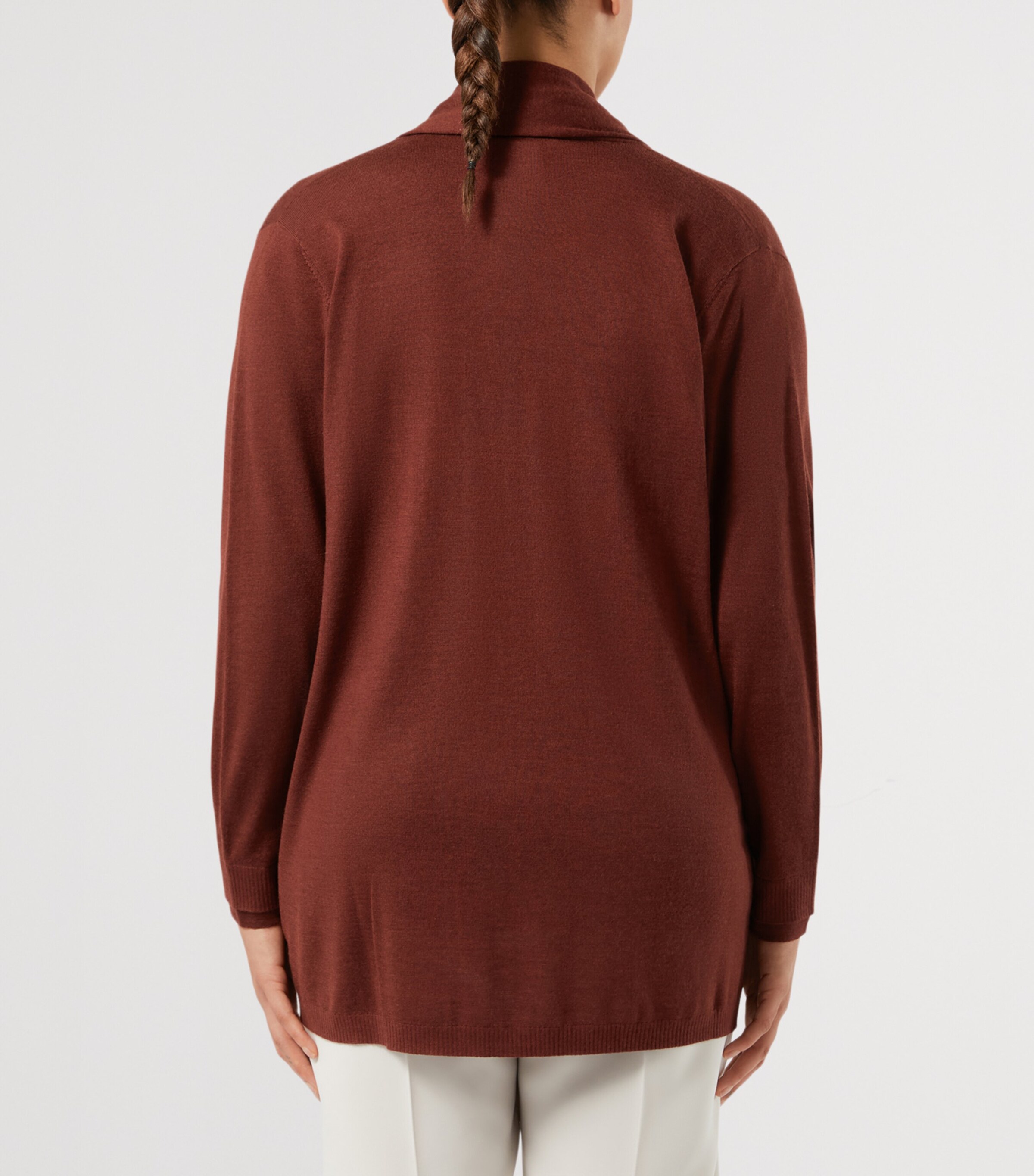Marina Rinaldi Womens Wool-Silk Waterfall Cardigan Brick Red Image 4