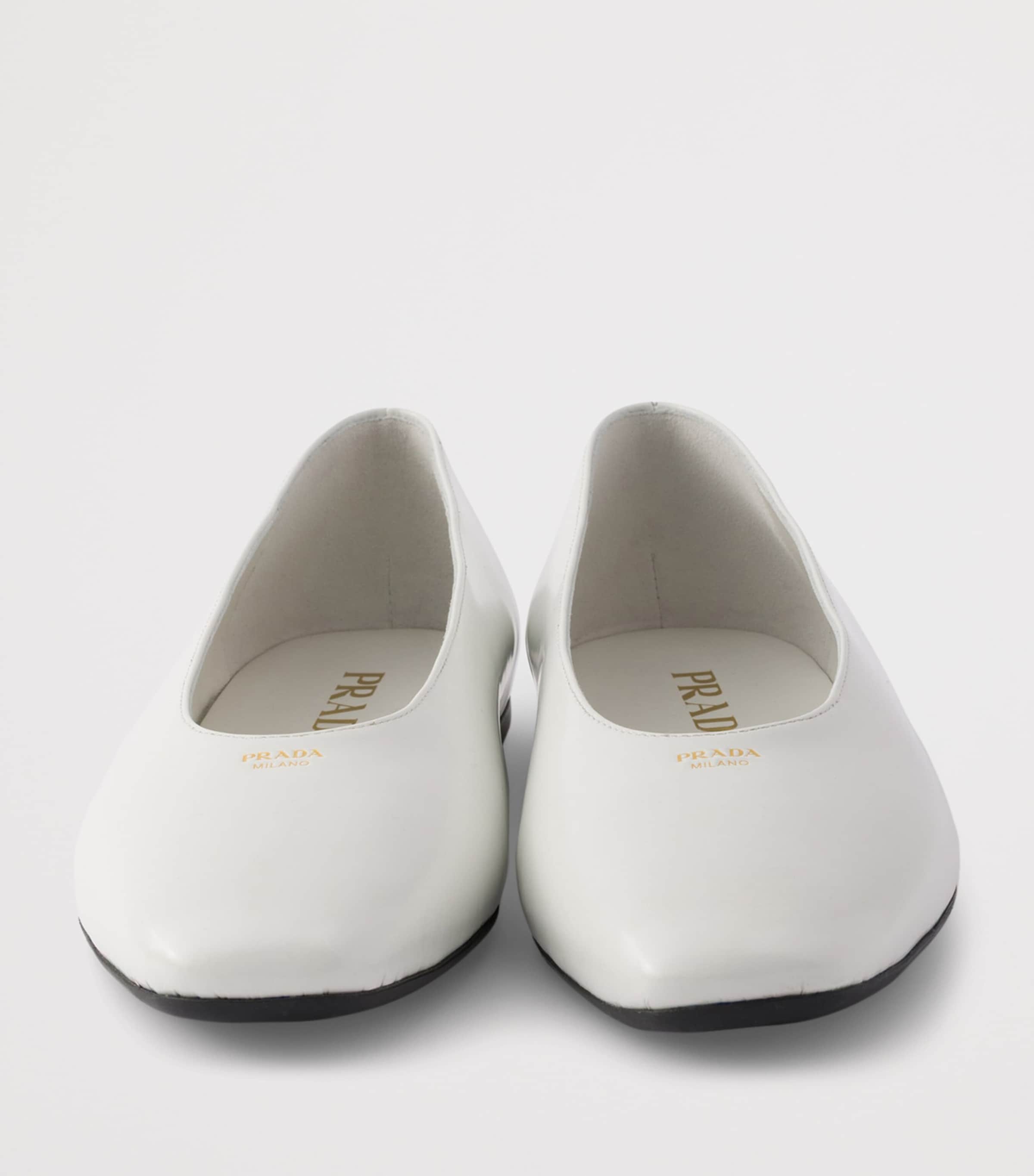 Prada Brushed Leather Logo Ballet Flats White Image 5
