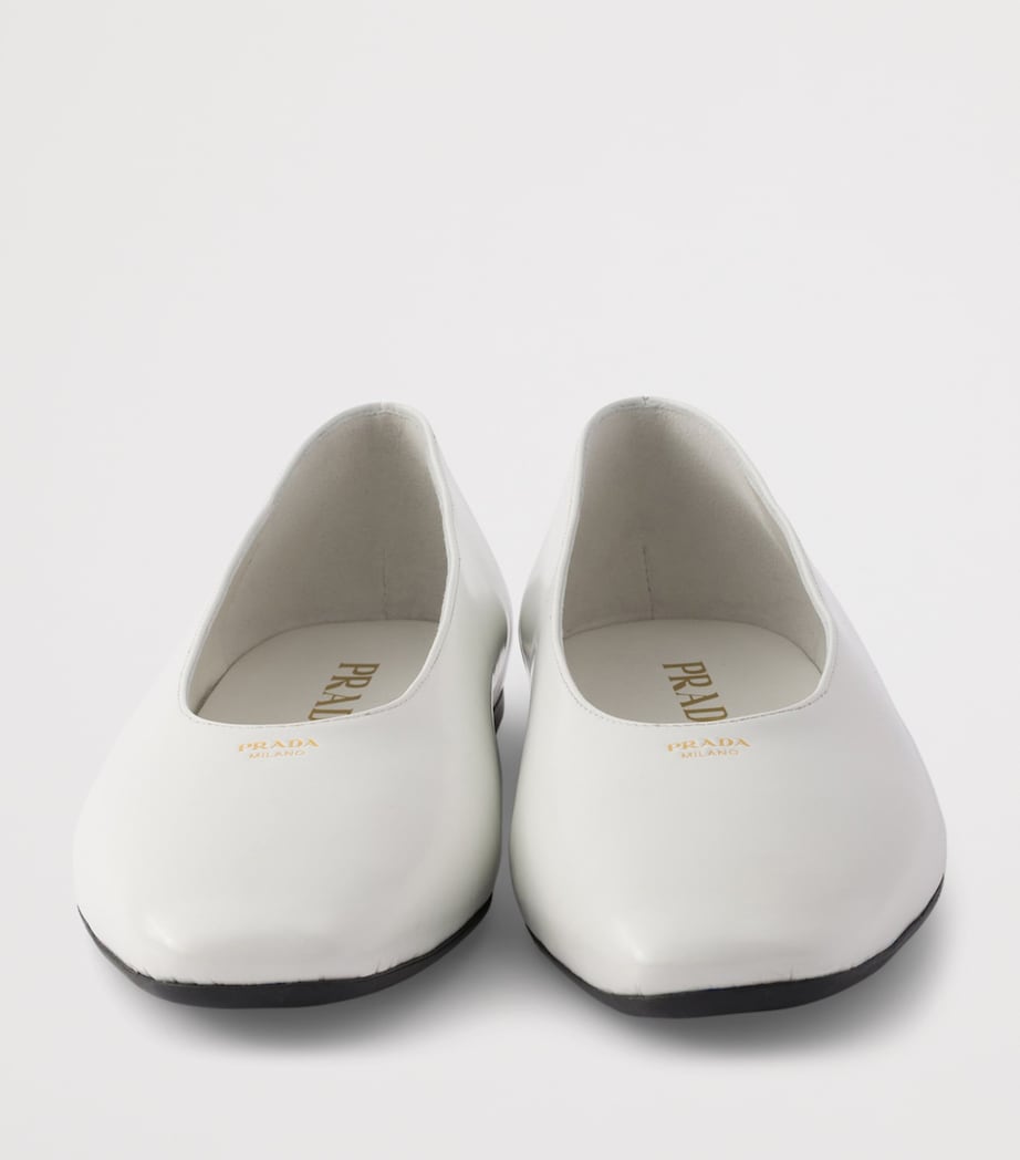 Prada Brushed Leather Logo Ballet Flats White Image 5