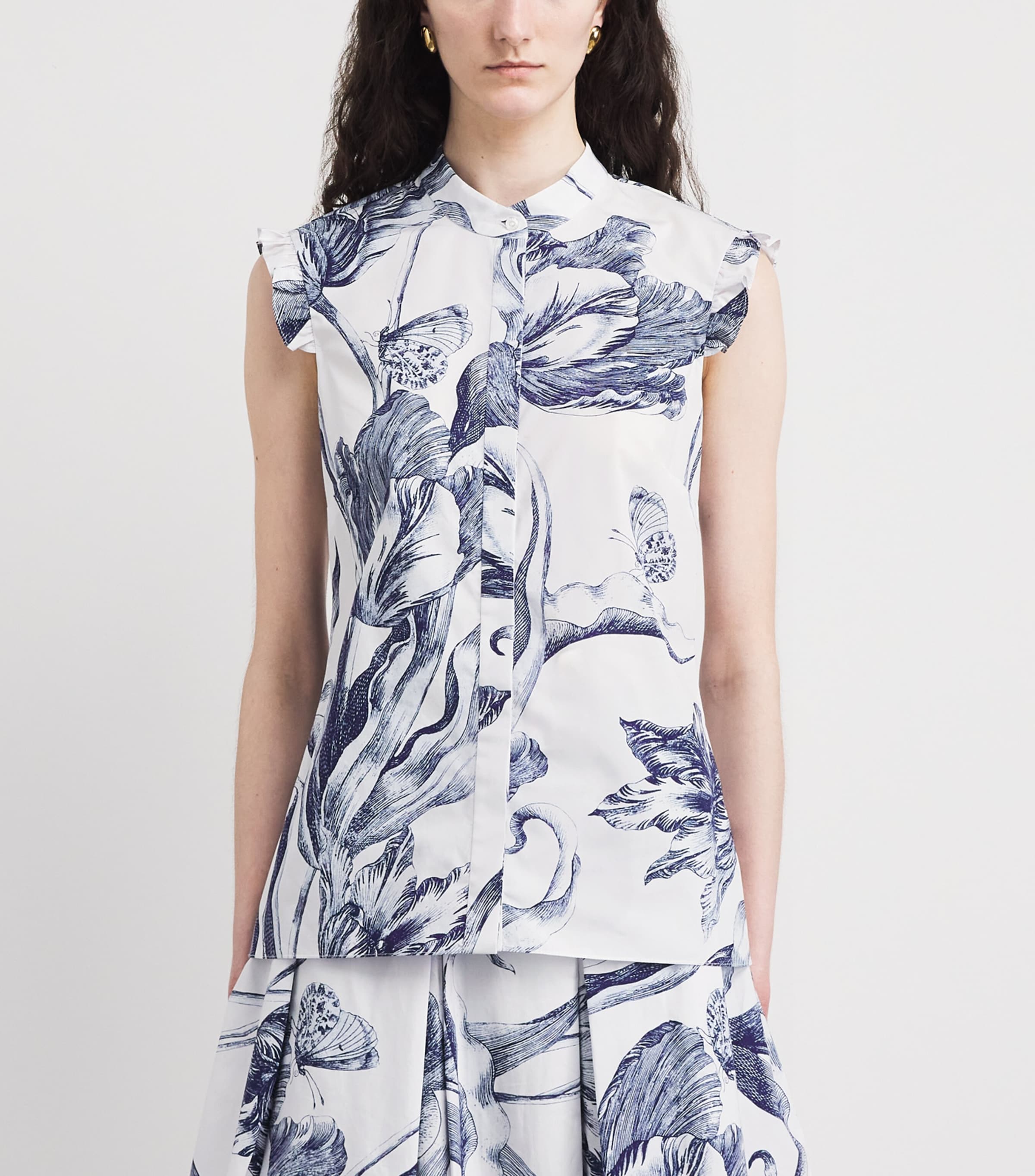 Erdem Womens Organic Cotton Sleeveless Floral Blouse Btnical Engrve Ivry Image 4