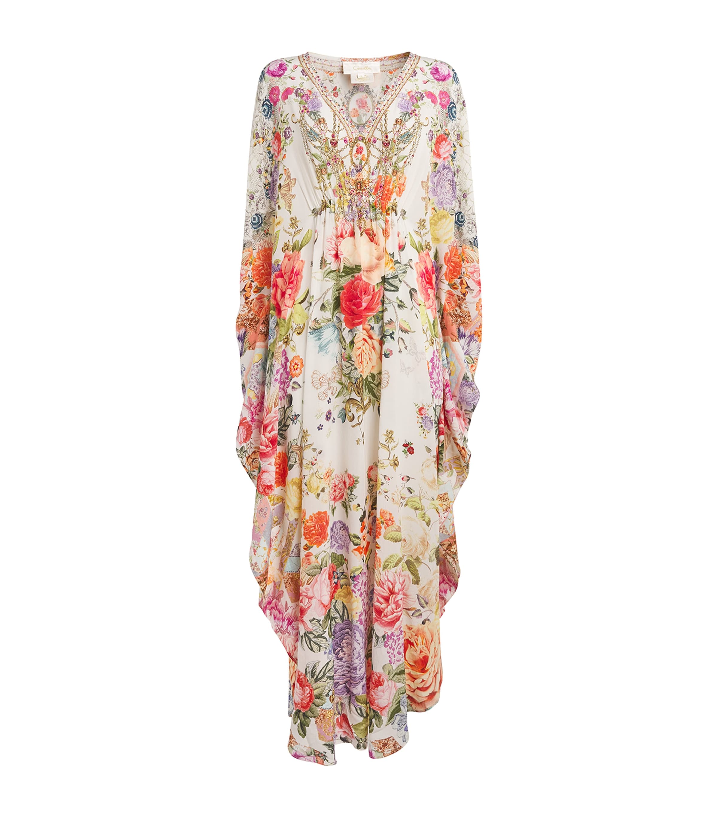 Camilla Silk Floral Crystal-embellished Kaftan Dress In Multi