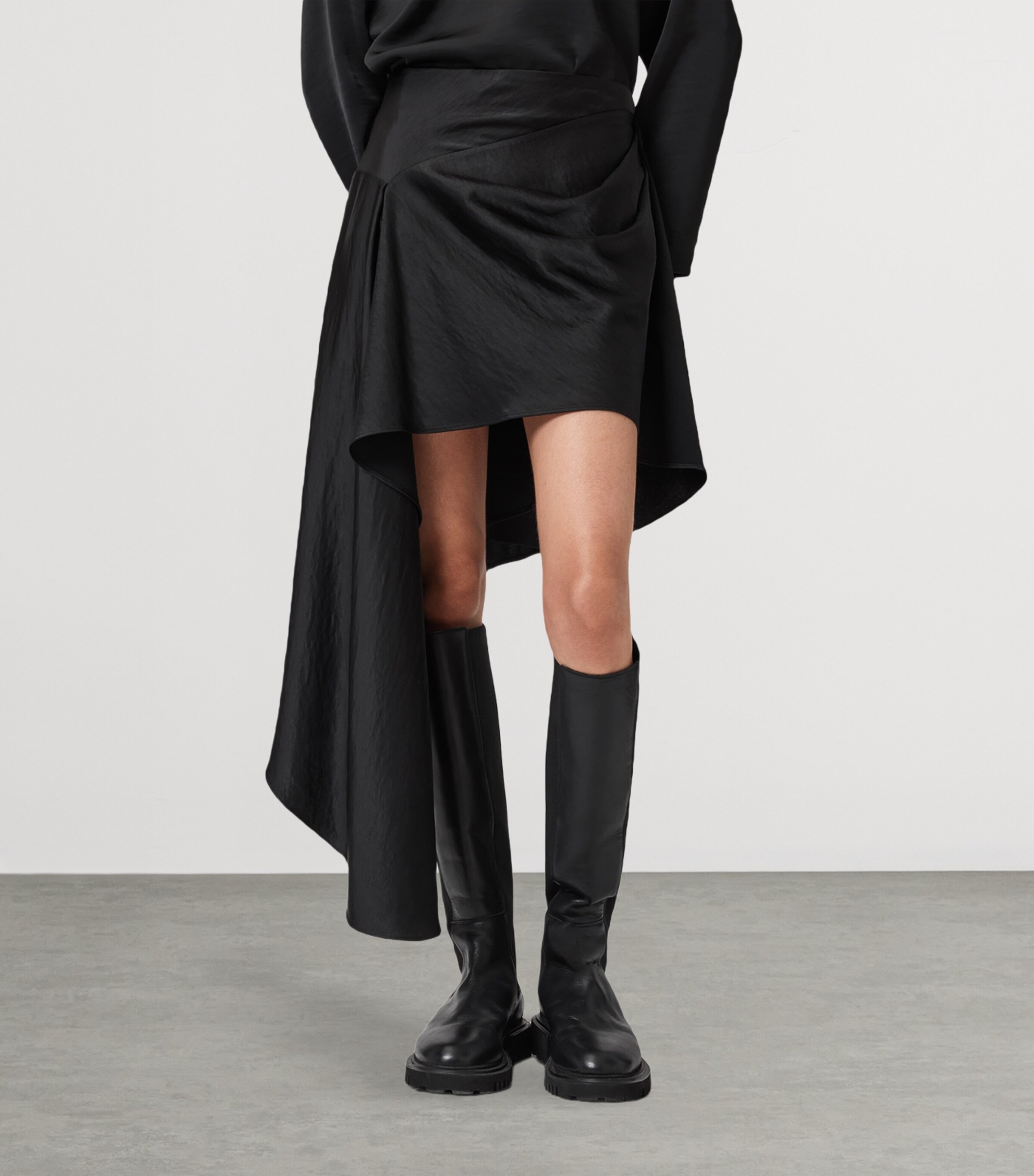 AllSaints Black Satin Sami Skirt | Harrods US