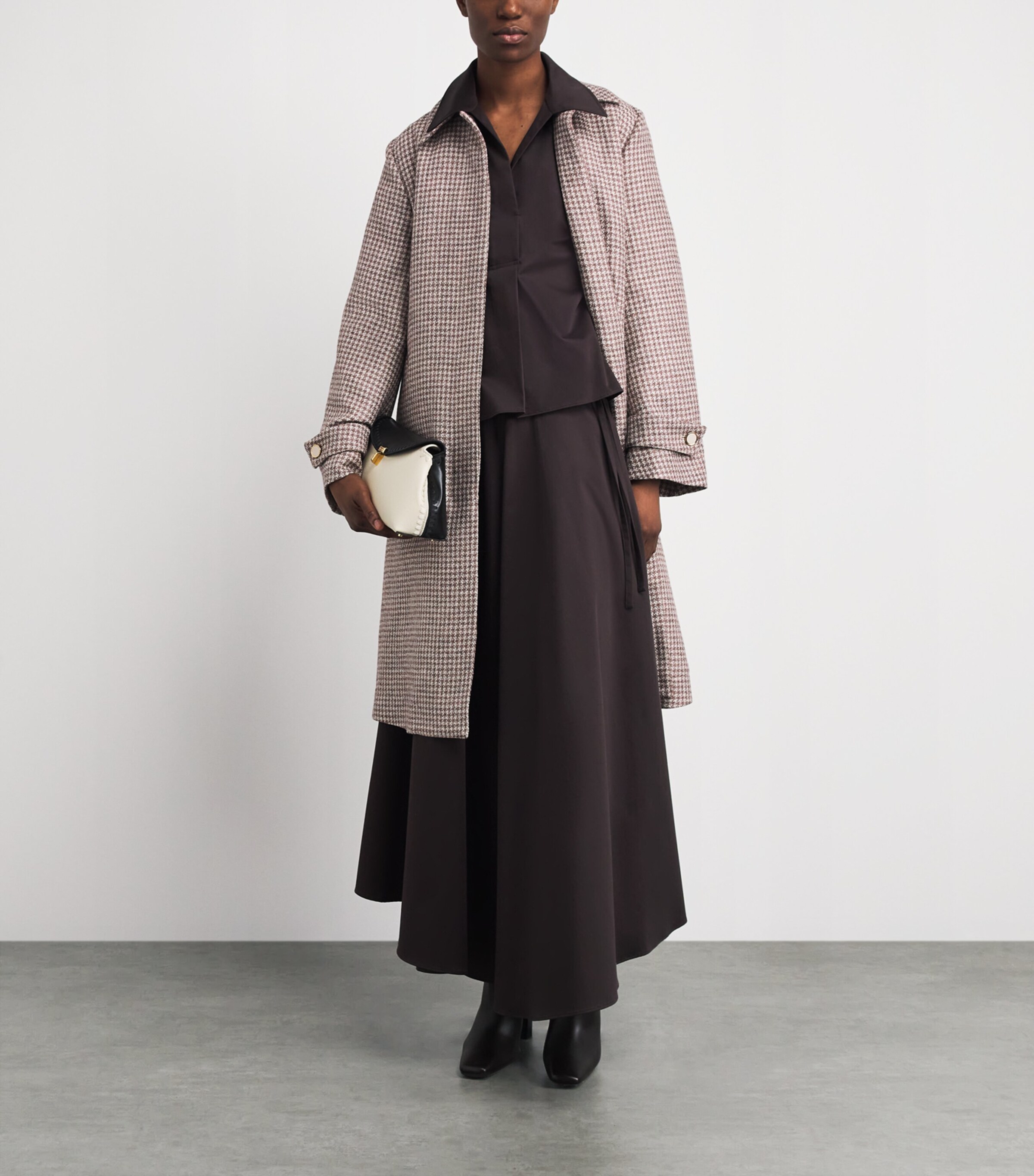 Agnona Womens Wool-Silk-Linen Belted Coat Dark Pink White Corallin Image 2
