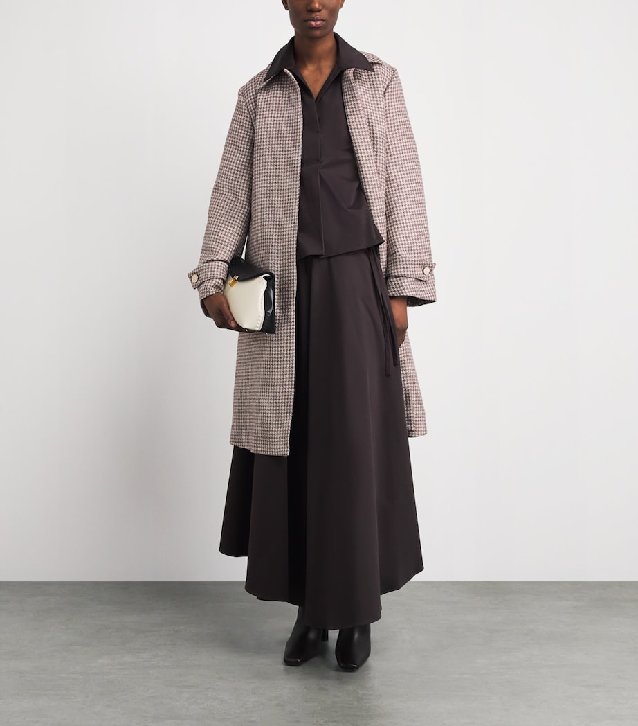 Agnona Womens Wool-Silk-Linen Belted Coat Dark Pink White Corallin Image 2