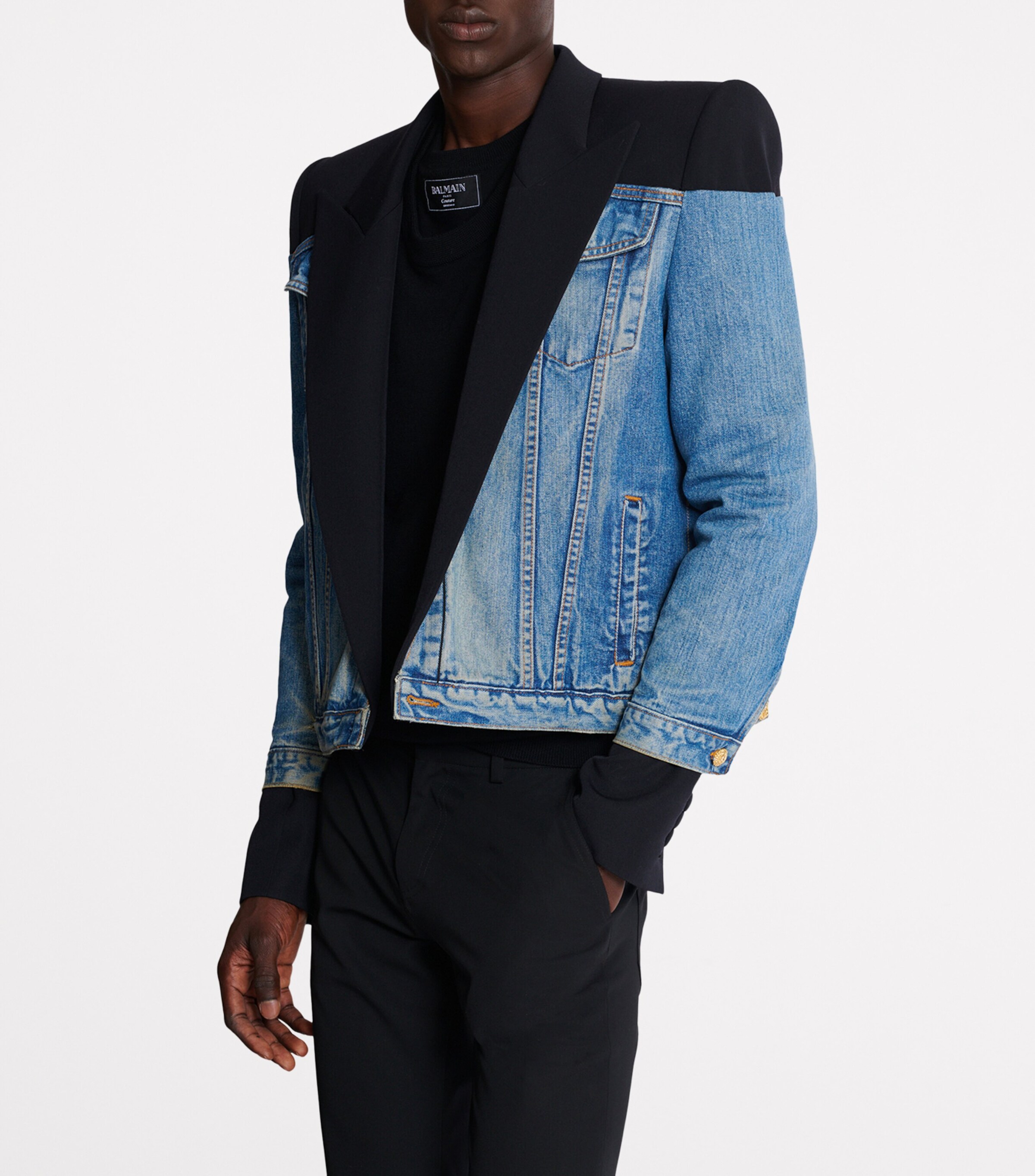 Balmain Mens Grain De Poudre-Denim Jacket Ena Noir/bleu Denim Image 7